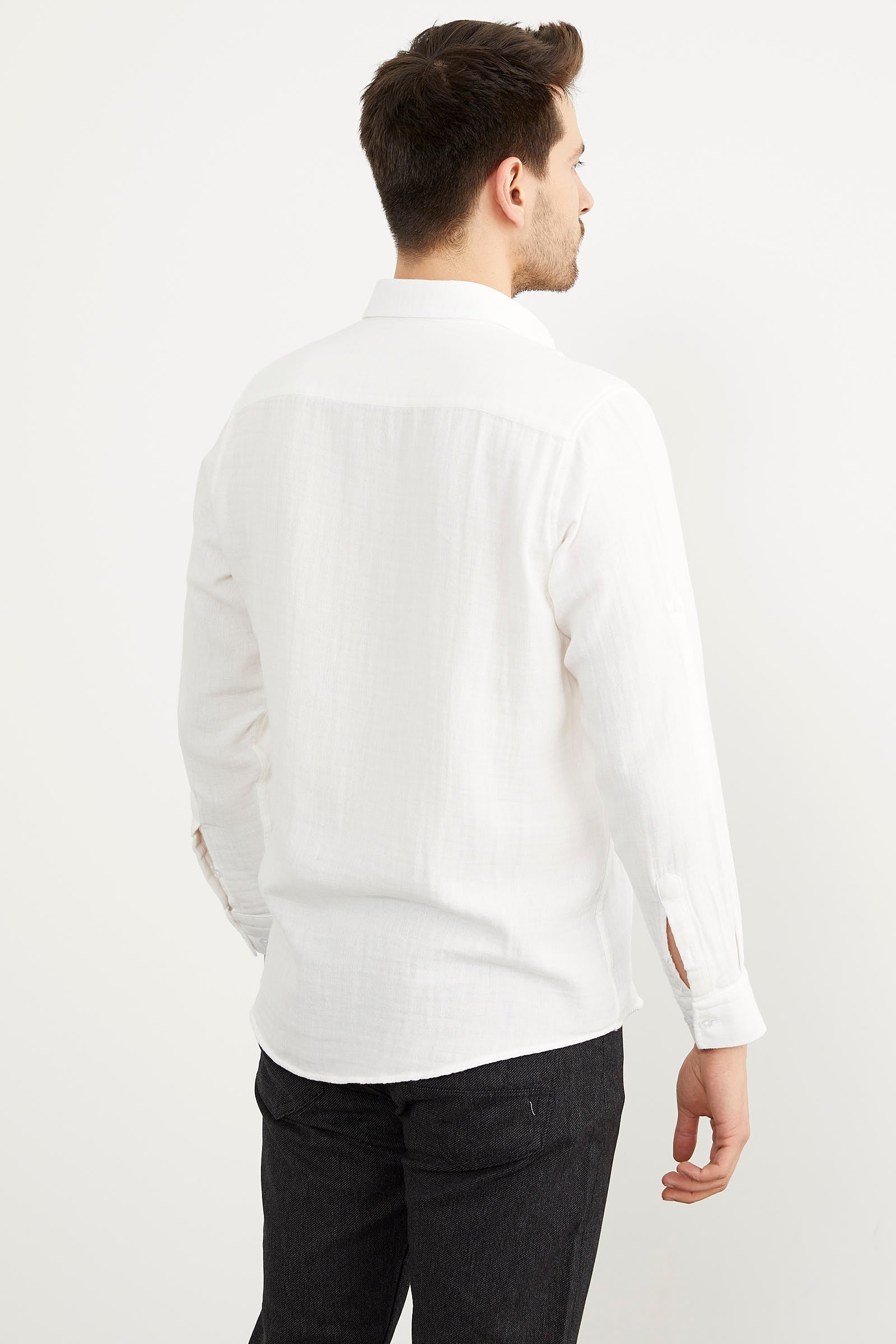 Yumuşak Dokulu Uzun Kol Gömlek - Beyaz (7) Sementa