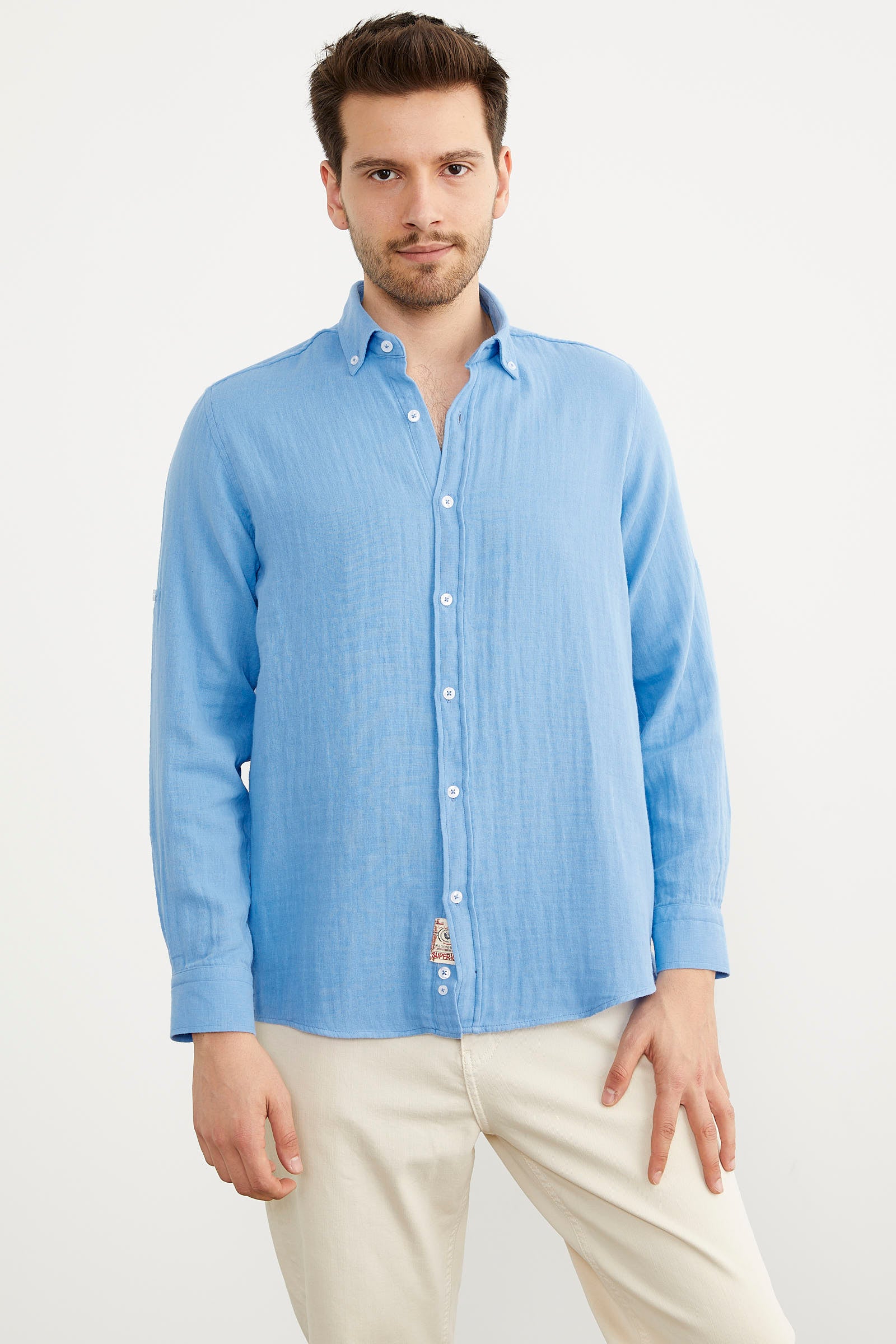 Yumuşak Dokulu Uzun Kol Gömlek - Indigo (1) Sementa