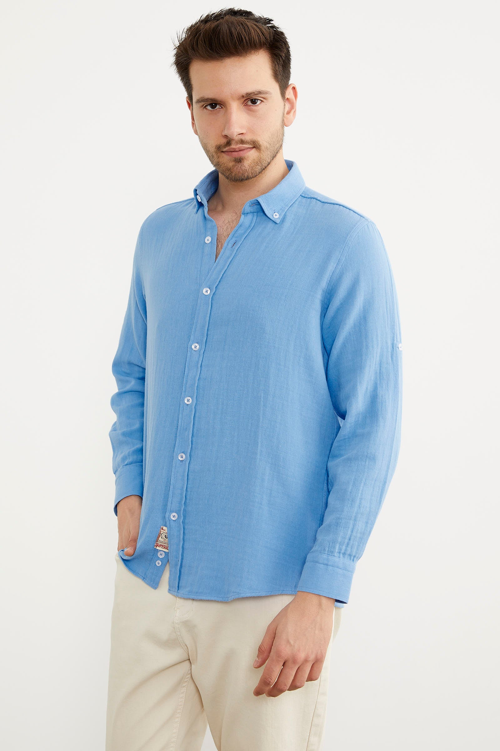 Yumuşak Dokulu Uzun Kol Gömlek - Indigo (2) Sementa