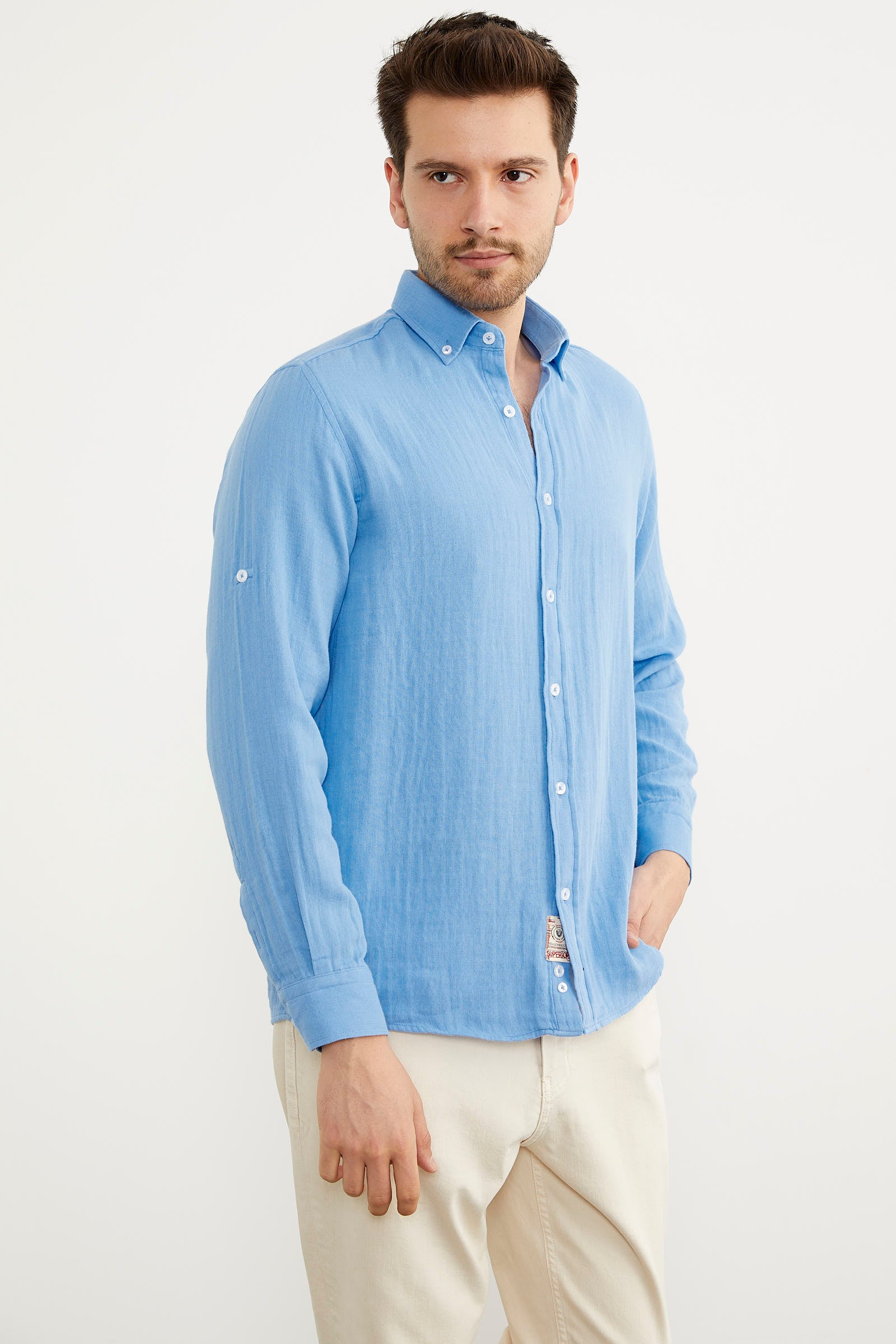 Yumuşak Dokulu Uzun Kol Gömlek - Indigo (3) Sementa