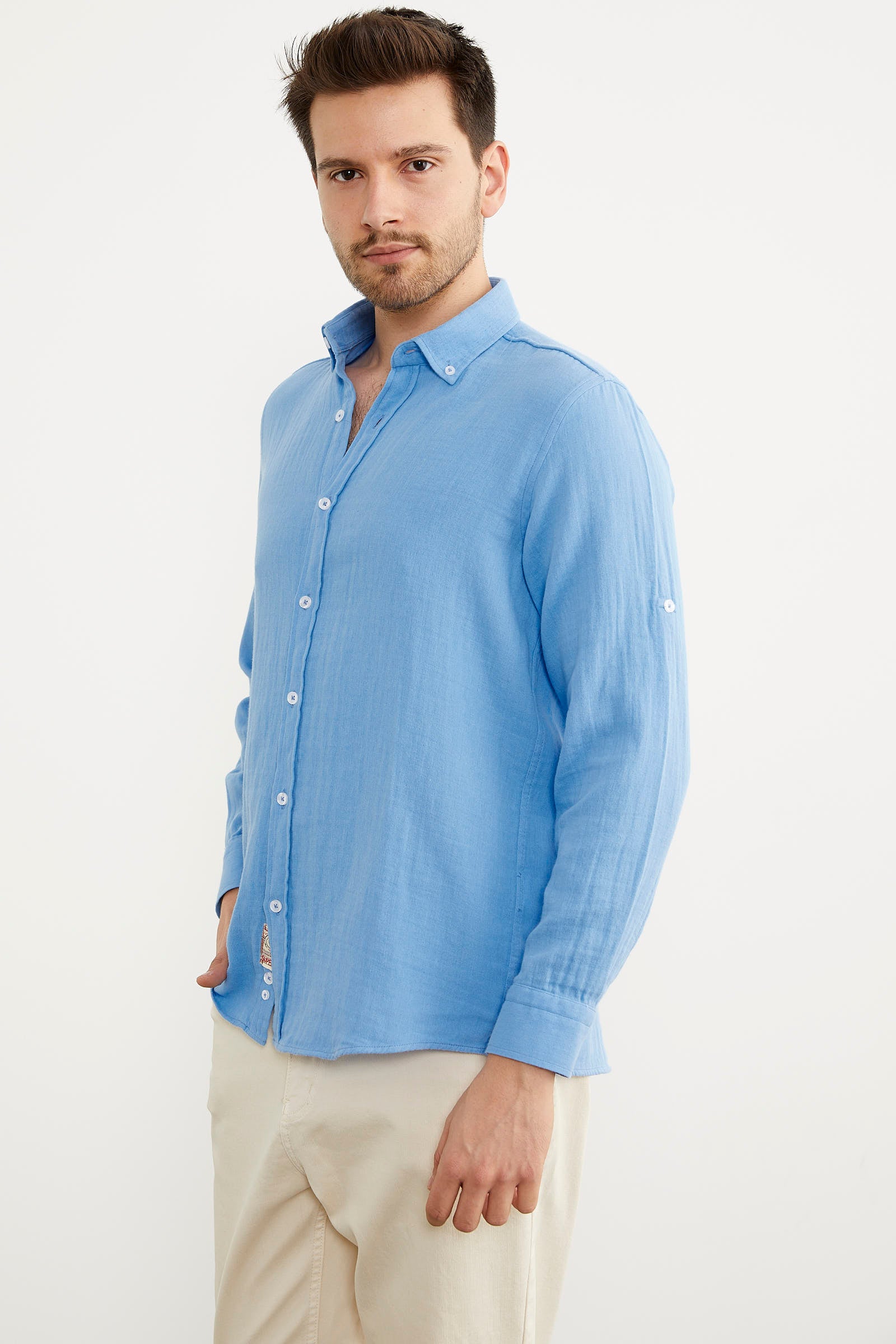 Yumuşak Dokulu Uzun Kol Gömlek - Indigo (4) Sementa