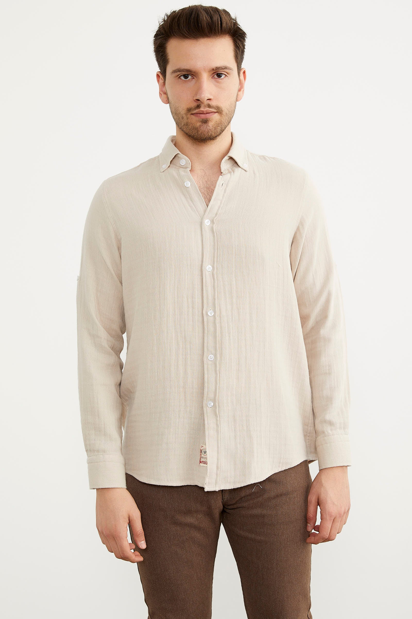 Yumuşak Dokulu Uzun Kol Gömlek - Krem (1) Sementa