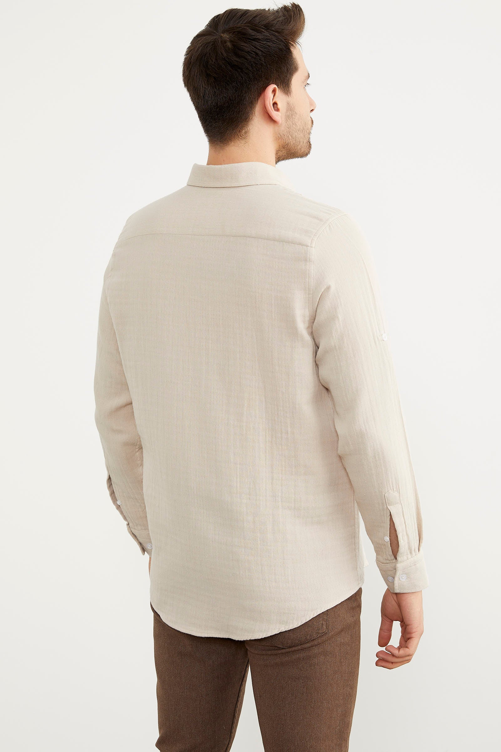 Yumuşak Dokulu Uzun Kol Gömlek - Krem (6) Sementa