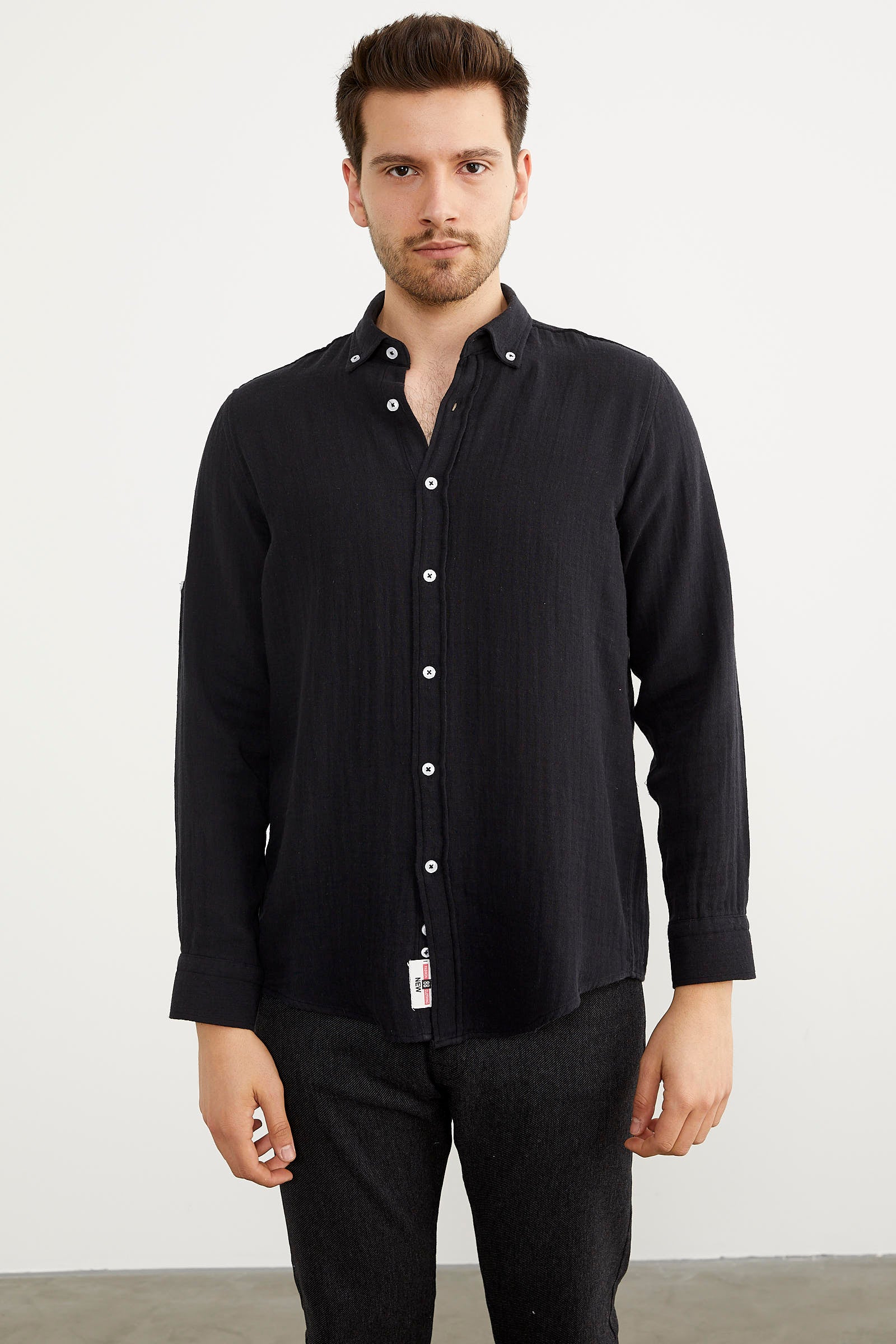 Yumuşak Dokulu Uzun Kol Gömlek - Siyah (2) Sementa