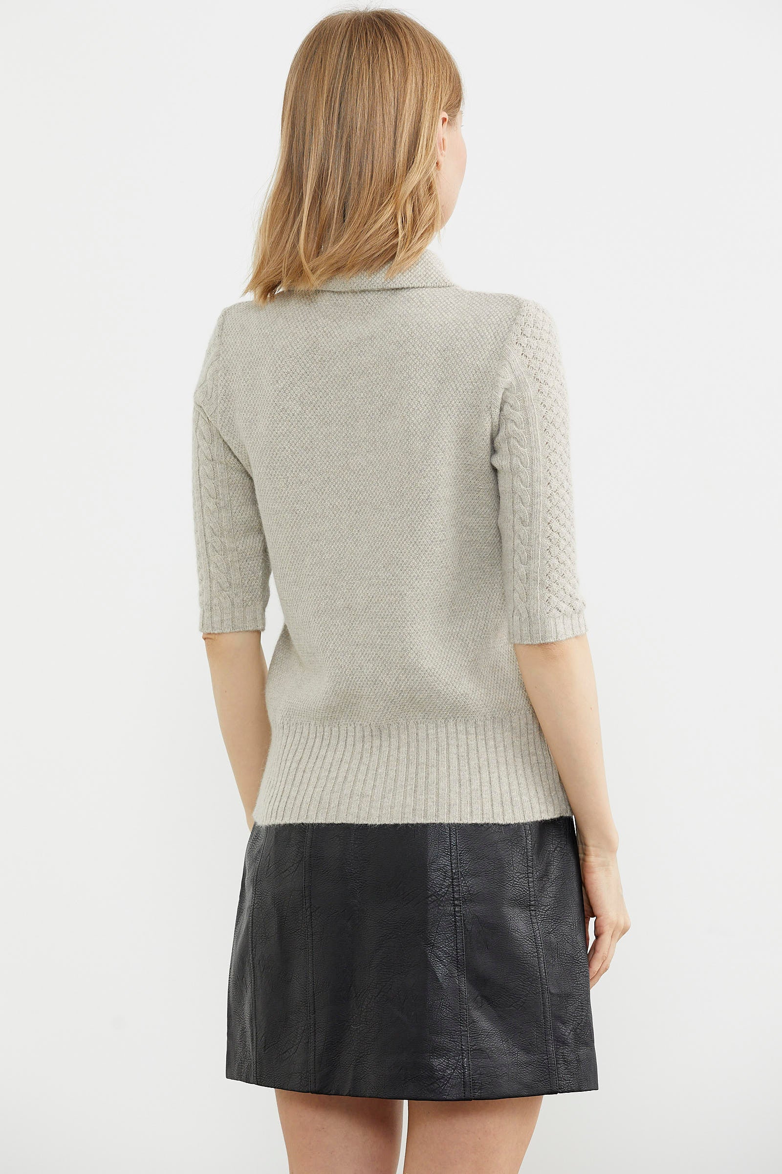 Yünlü Kısa Kol Yakalı Triko Kazak - Bej (5) Sementa