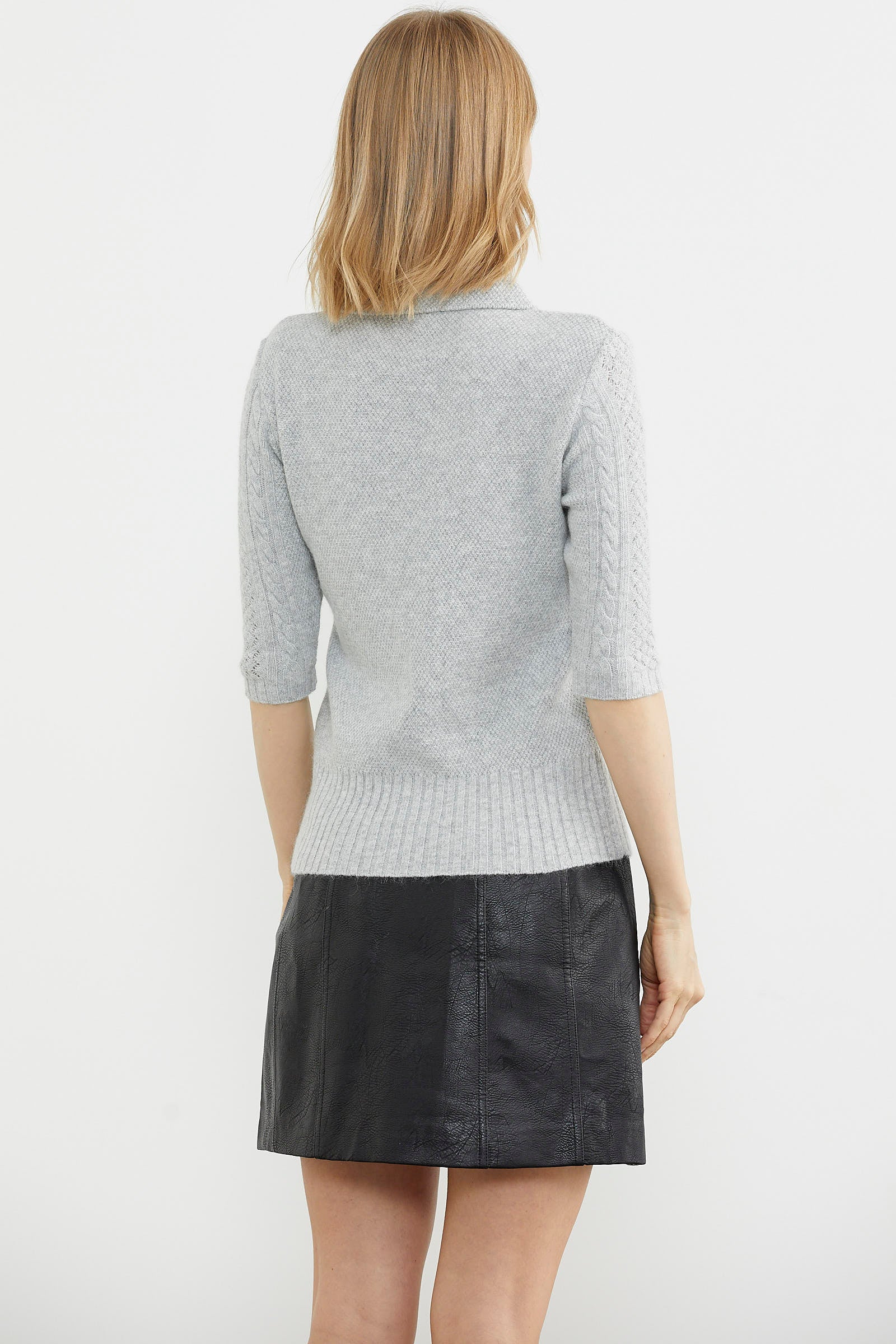 Yünlü Kısa Kol Yakalı Triko Kazak - Gri (6) Sementa