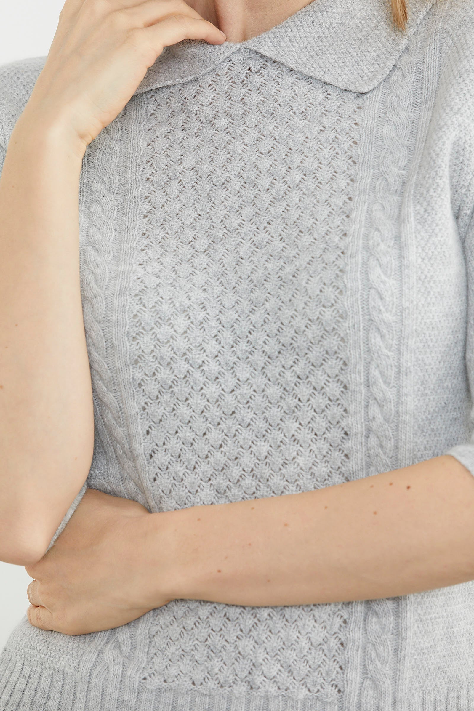 Yünlü Kısa Kol Yakalı Triko Kazak - Gri (5) Sementa