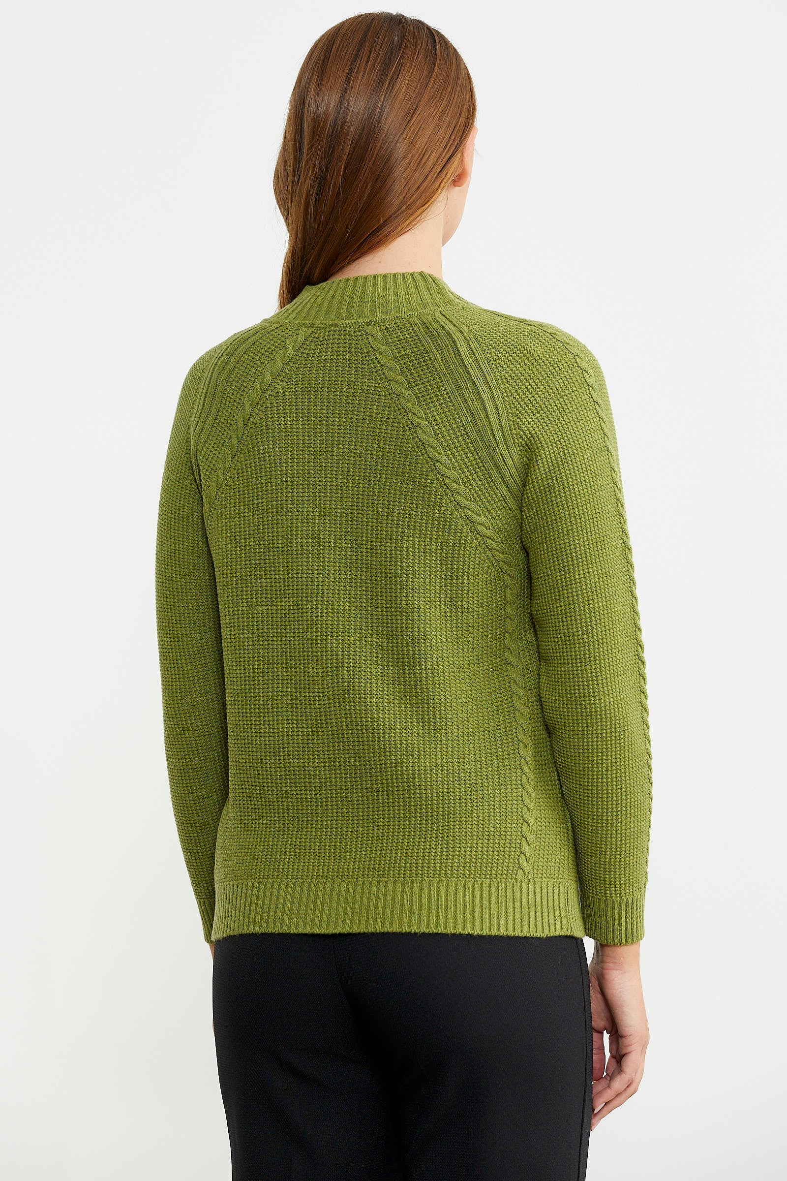 Yünlü Motif Detaylı Dik Yaka Triko Kazak - Yeşil - Sementa