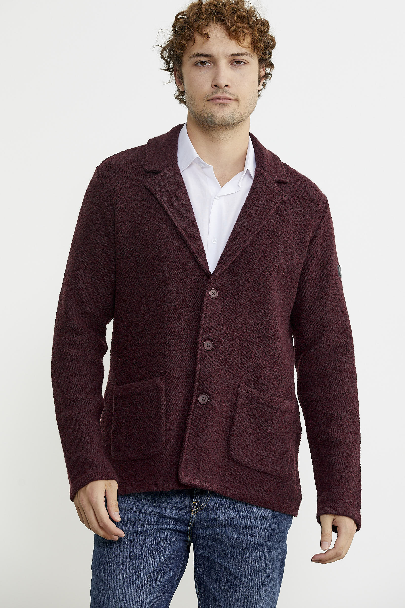 Yünlü Üç Düğme Triko Ceket - Bordo - Sementa