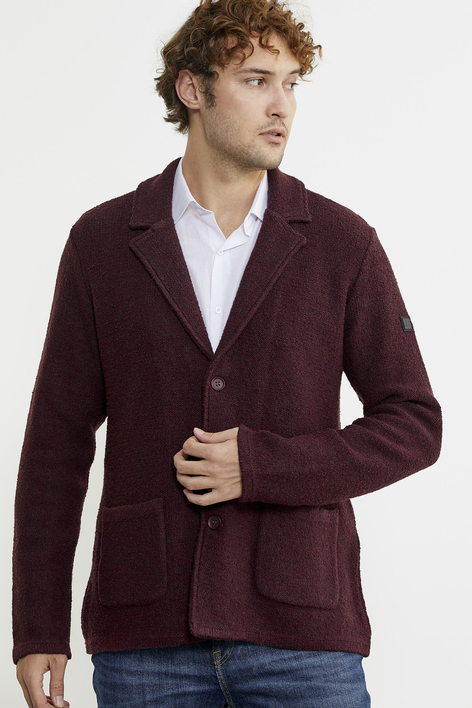 Yünlü Üç Düğme Triko Ceket - Bordo - Sementa