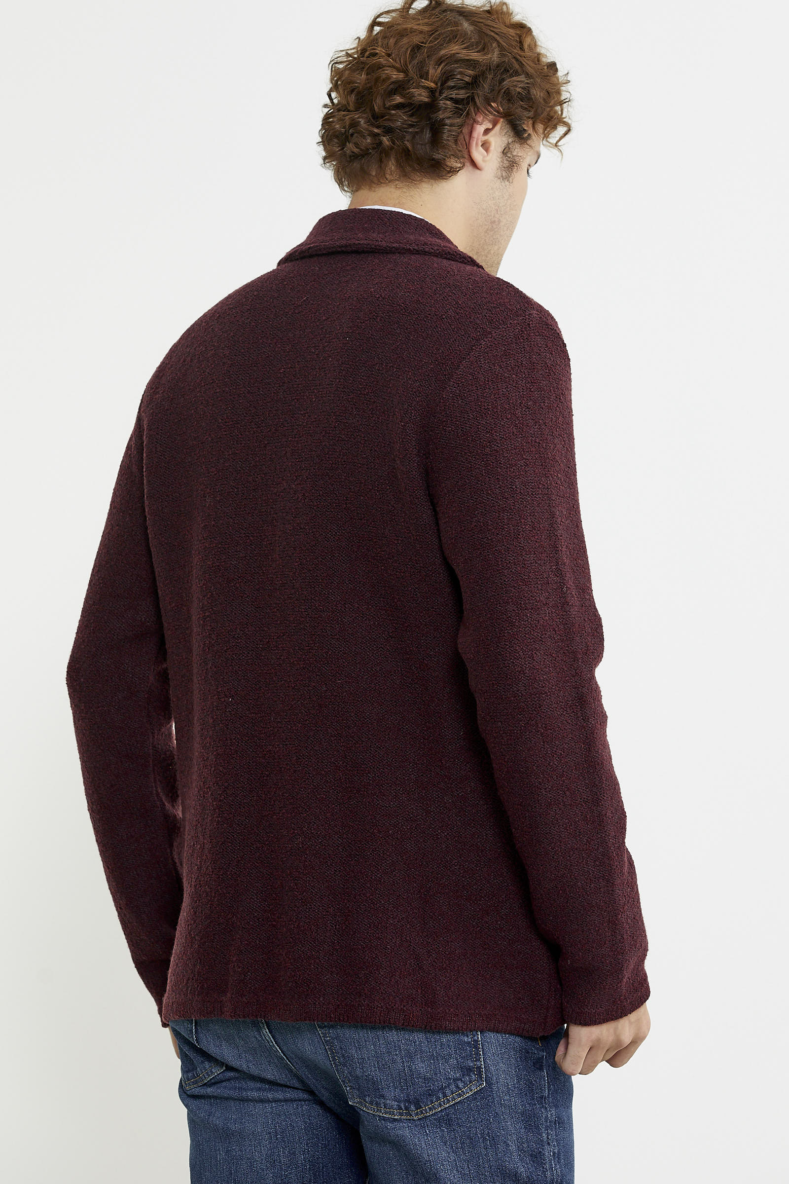 Yünlü Üç Düğme Triko Ceket - Bordo - Sementa