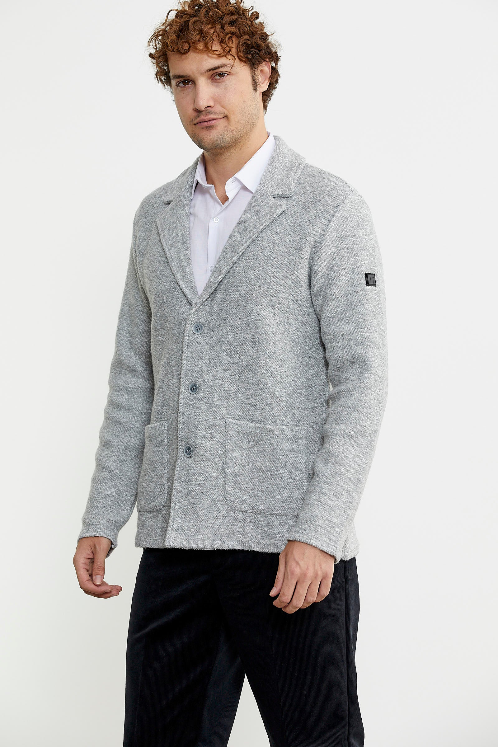 Yünlü Üç Düğme Triko Ceket - Gri - Sementa