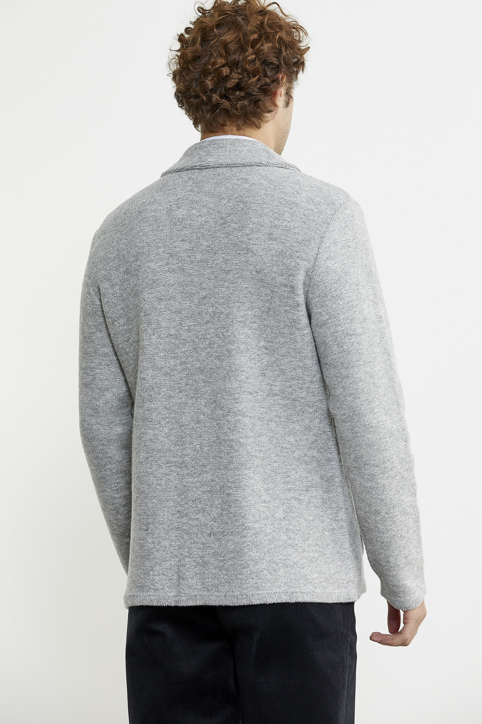 Yünlü Üç Düğme Triko Ceket - Gri - Sementa