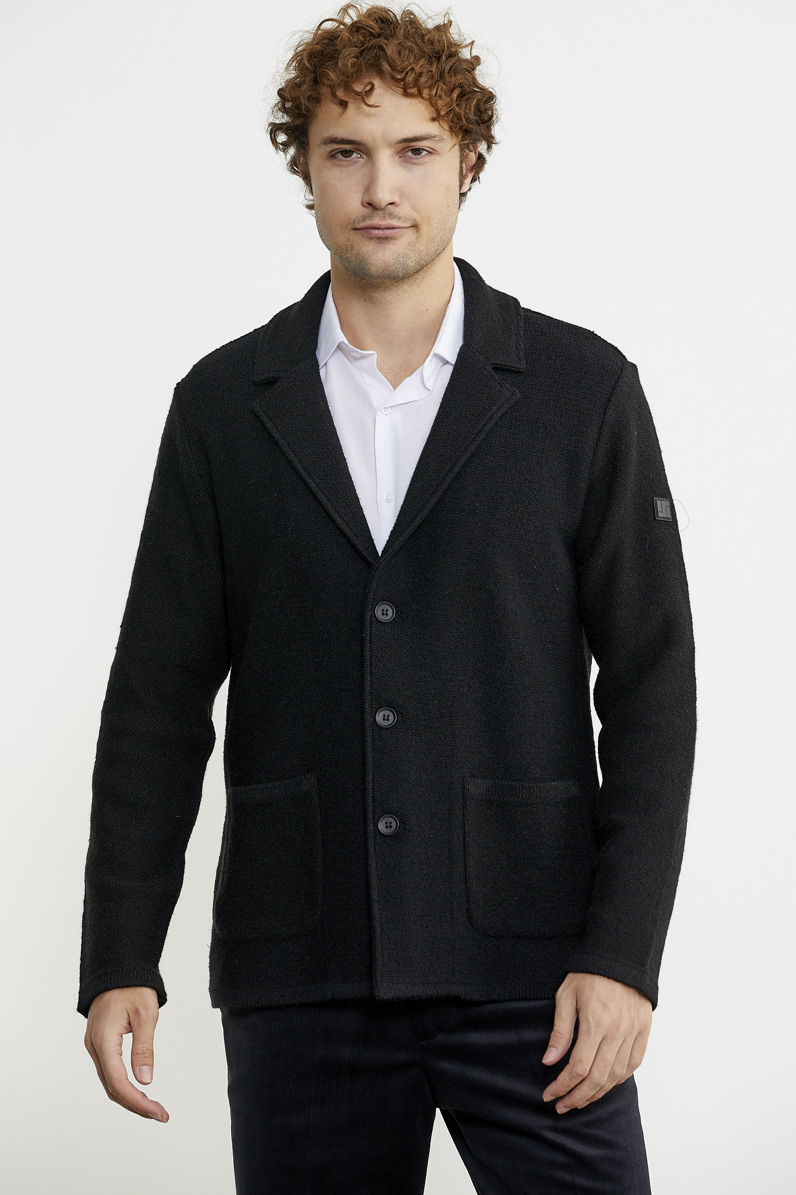 Yünlü Üç Düğme Triko Ceket - Siyah - Sementa