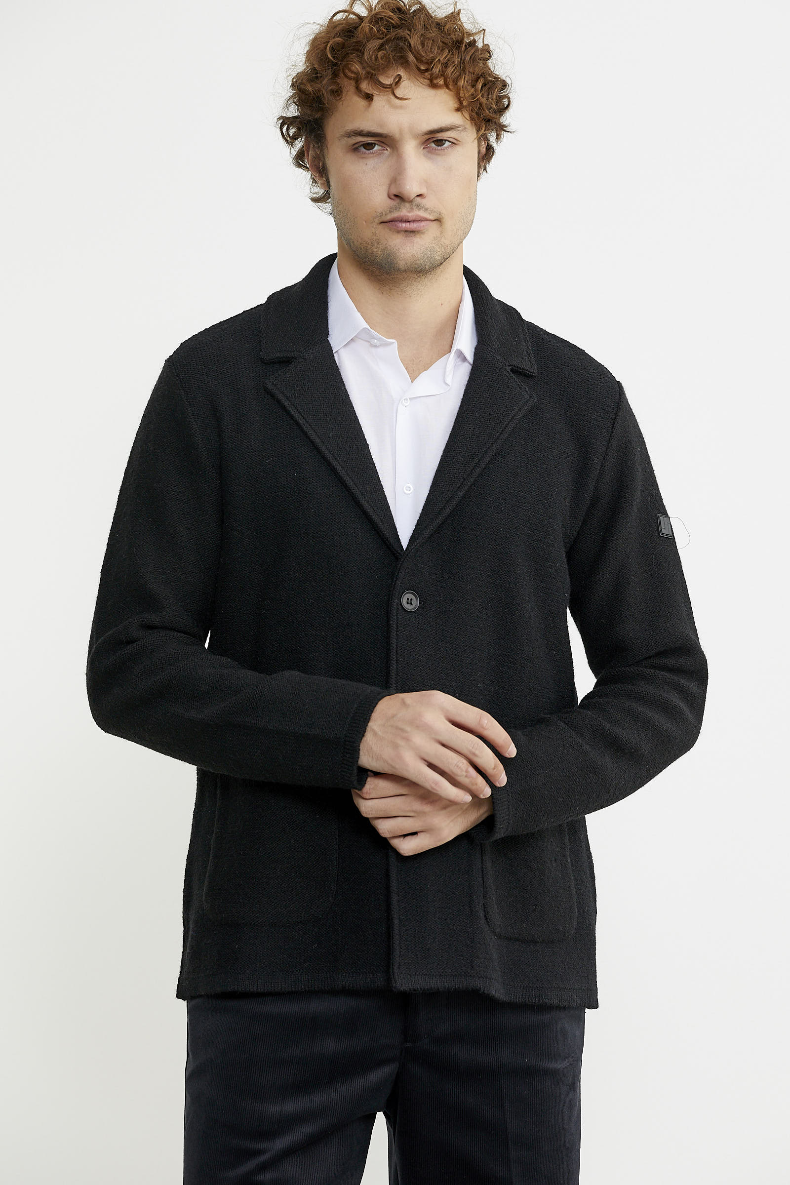 Yünlü Üç Düğme Triko Ceket - Siyah - Sementa