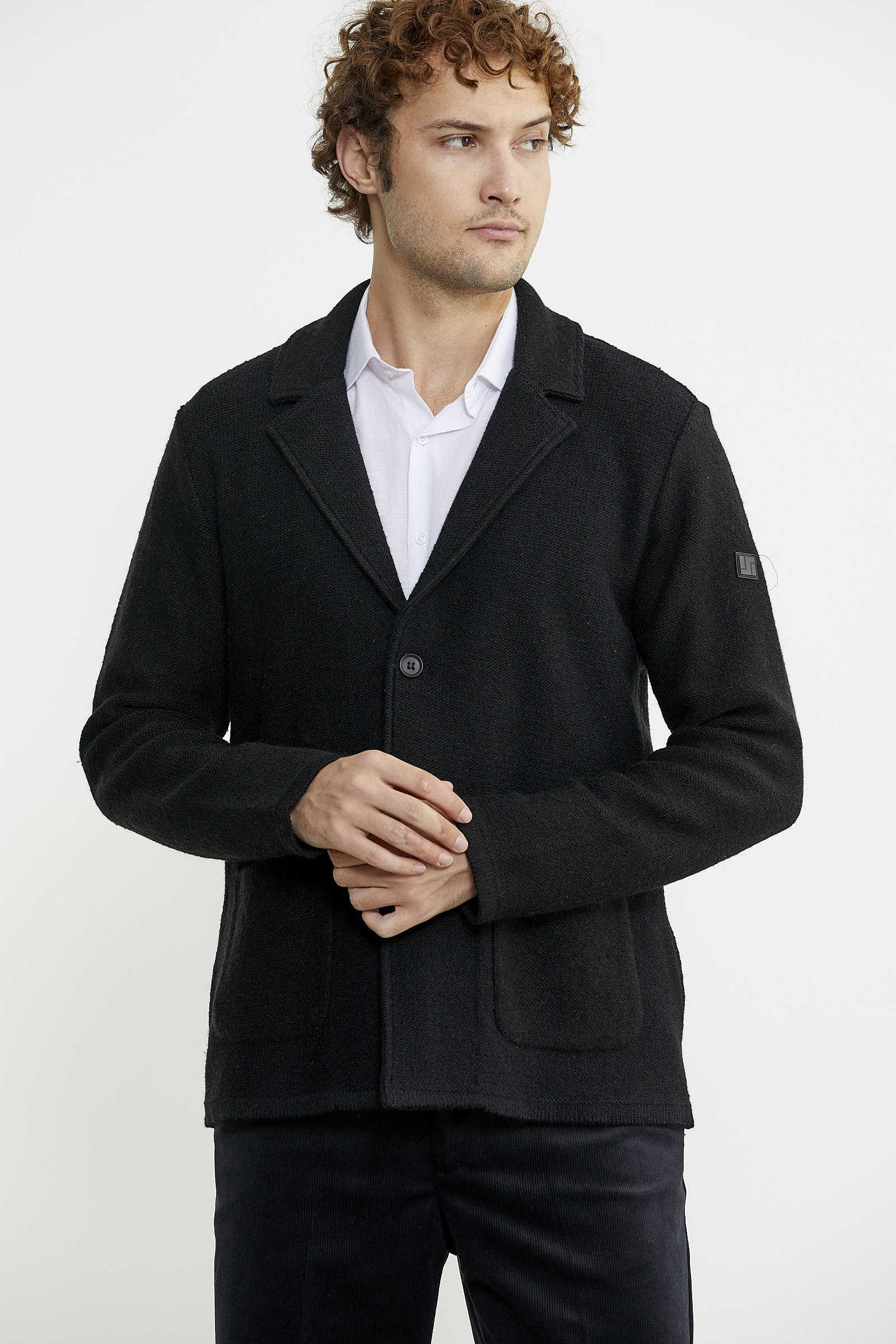 Yünlü Üç Düğme Triko Ceket - Siyah - Sementa