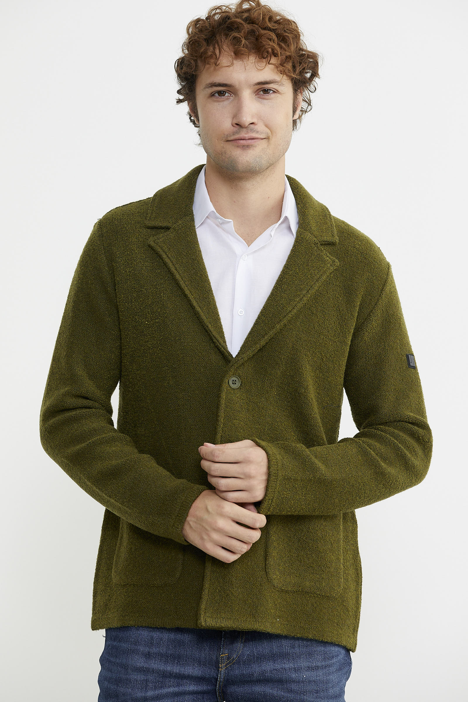 Yünlü Üç Düğme Triko Ceket - Yeşil - Sementa