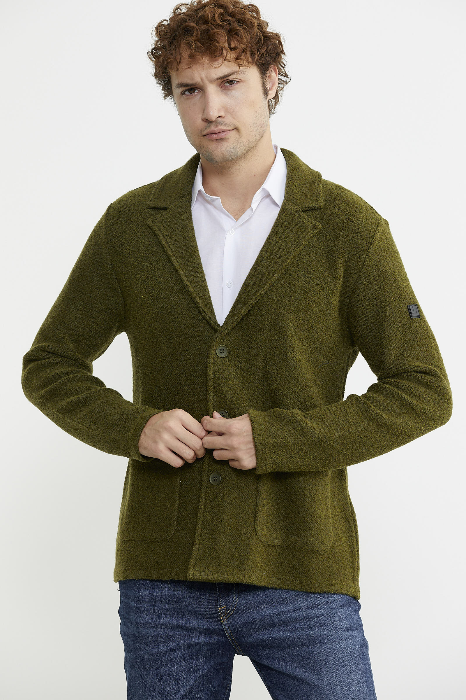 Yünlü Üç Düğme Triko Ceket - Yeşil - Sementa
