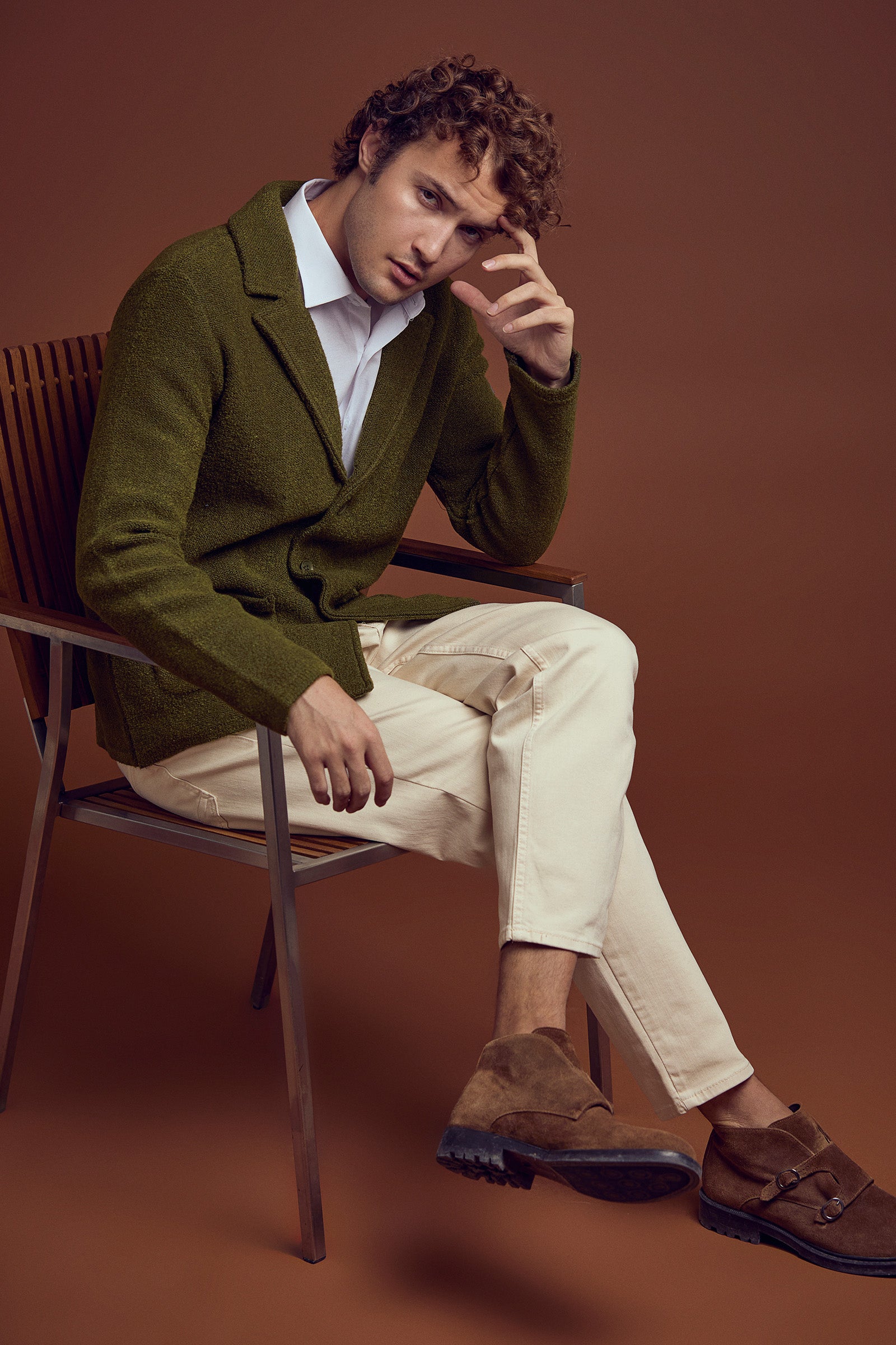 Yünlü Üç Düğme Triko Ceket - Yeşil - Sementa