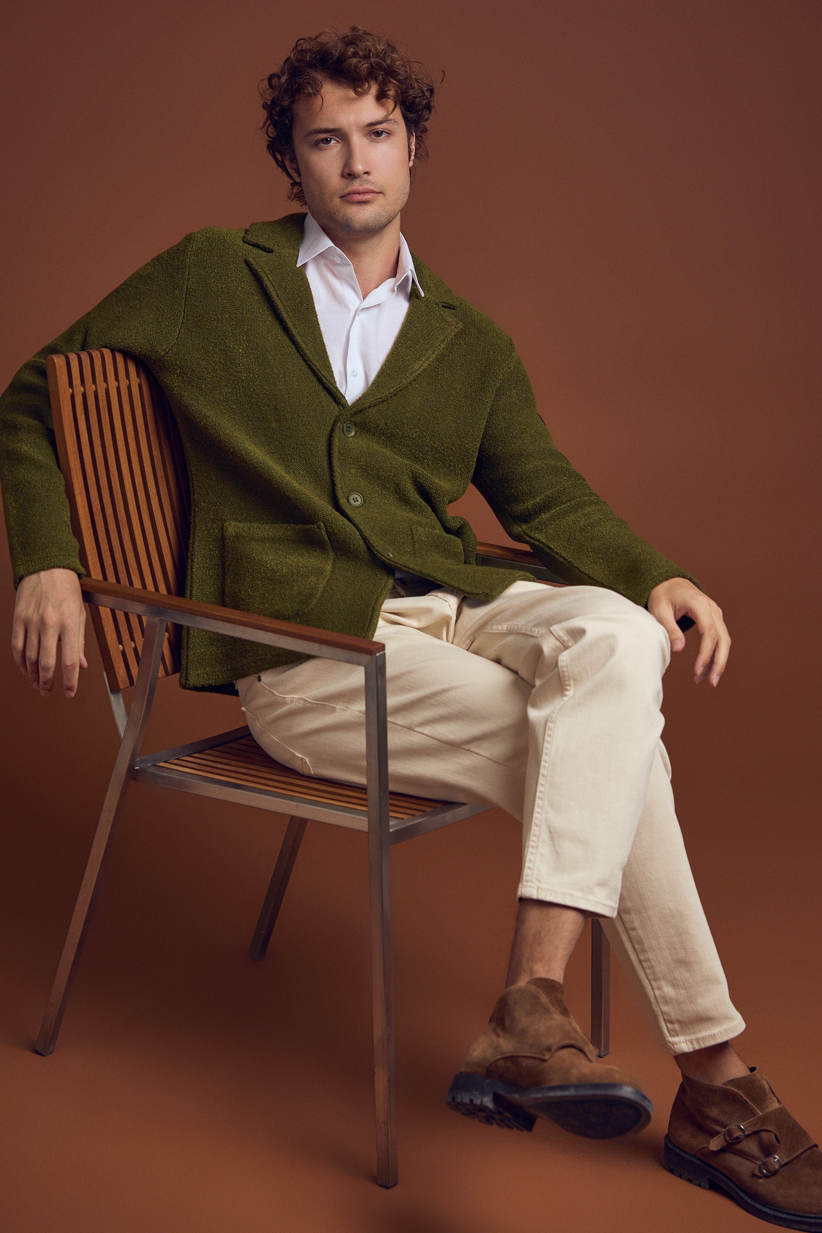 Yünlü Üç Düğme Triko Ceket - Yeşil - Sementa