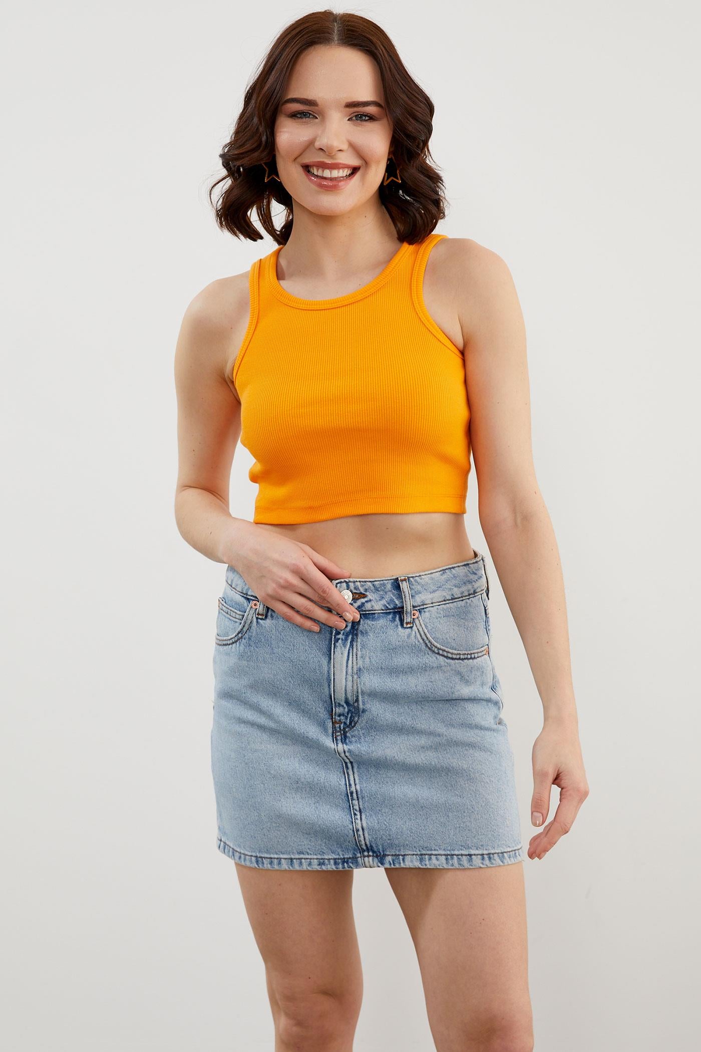 Yüzücü Model Crop Atlet - Oranj (4) Sementa