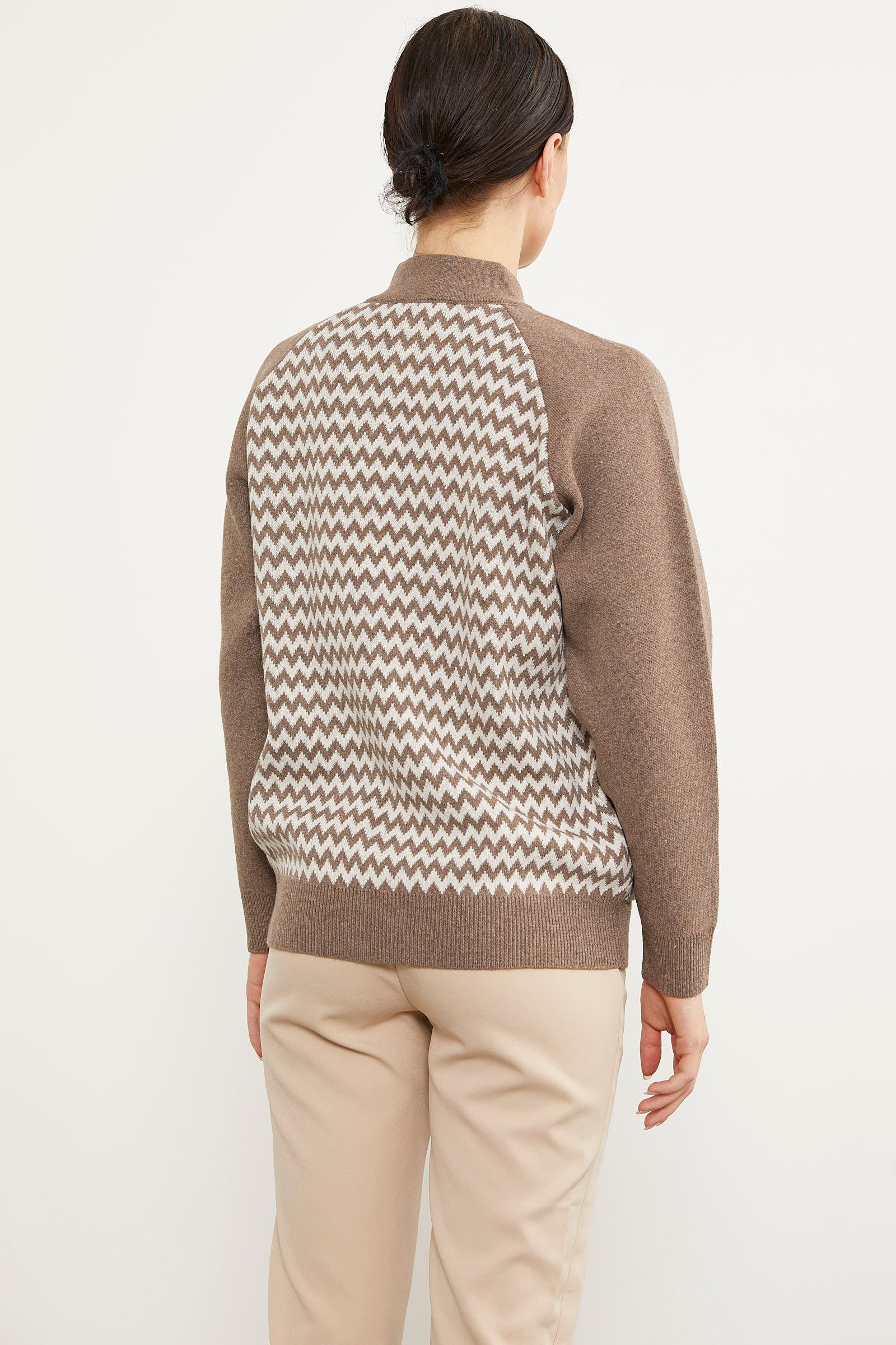 Zik Zak Desenli Çift Renk Triko Ceket - Sütlü Kahve (4) Sementa