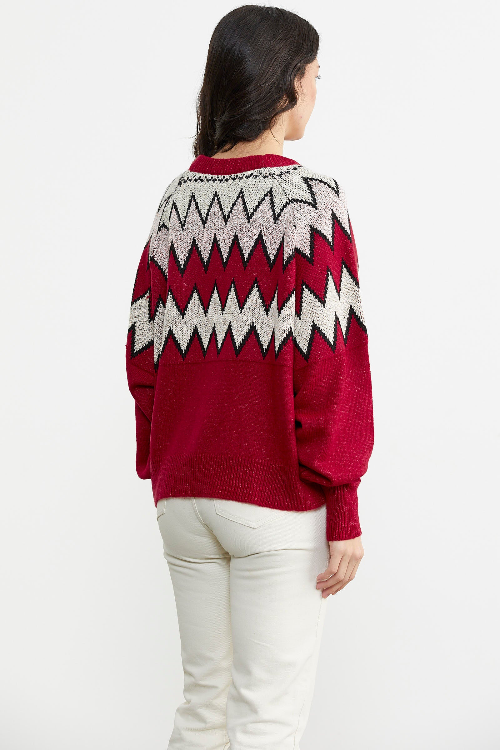 Zik Zak Desenli Kalın Triko Kazak - Kırmızı (5) Sementa