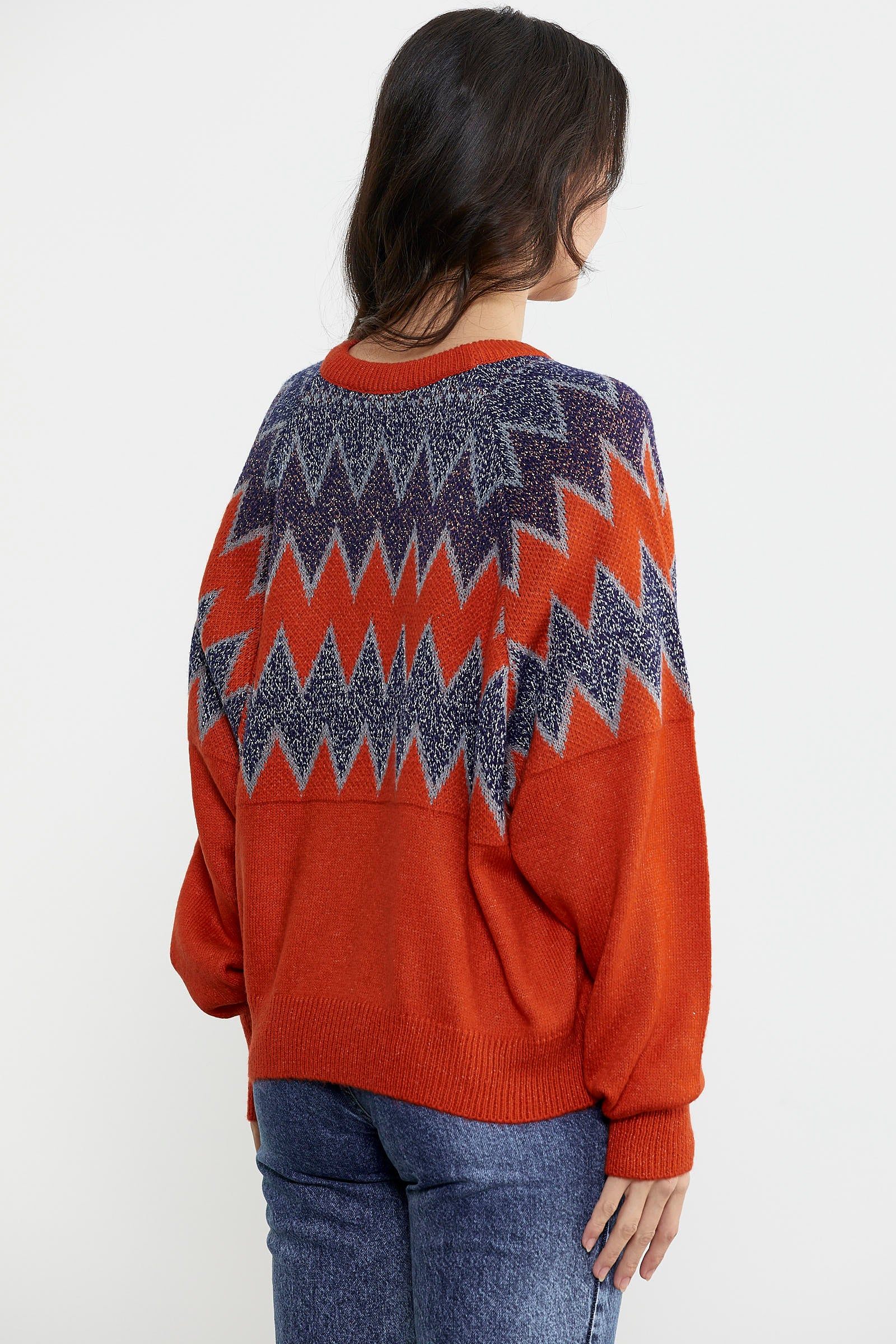 Zik Zak Desenli Kalın Triko Kazak - Koyu Oranj (5) Sementa