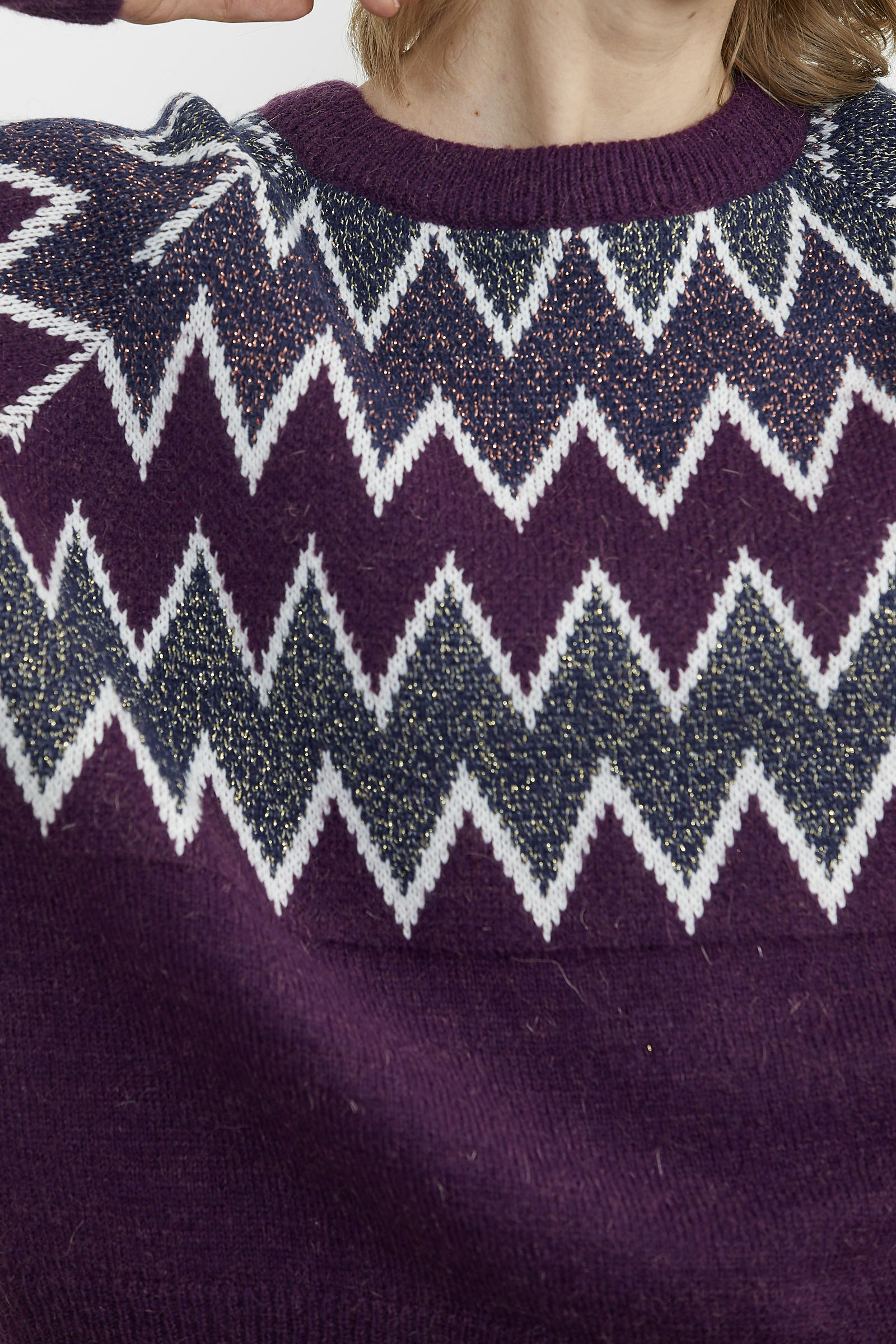 Zik Zak Desenli Kalın Triko Kazak - Mor (5) Sementa