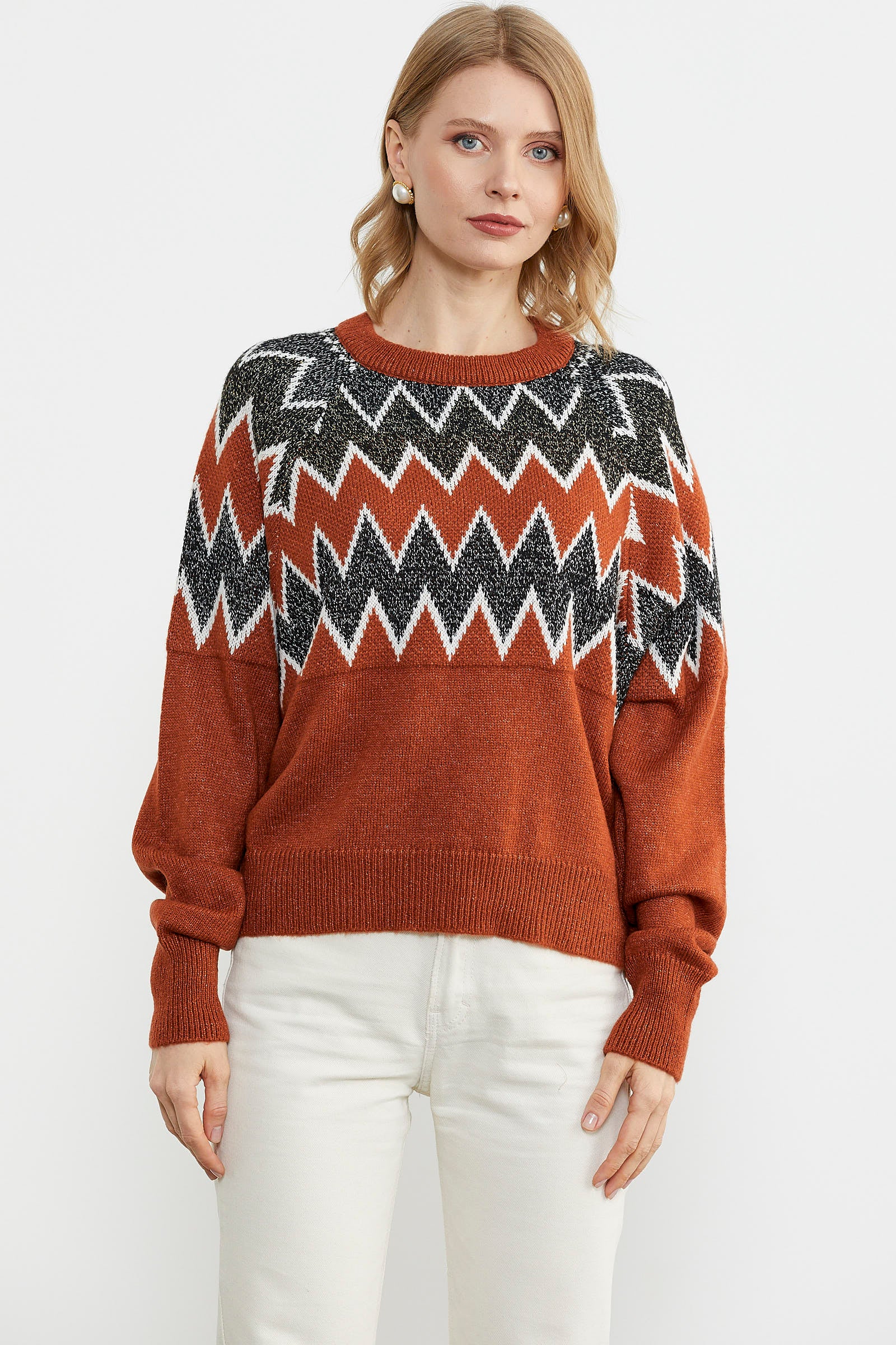 Zik Zak Desenli Kalın Triko Kazak - Taba (3) Sementa