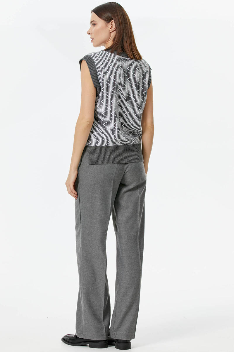 Zikzak Desenli Triko Süveter - Gri (5) Sementa