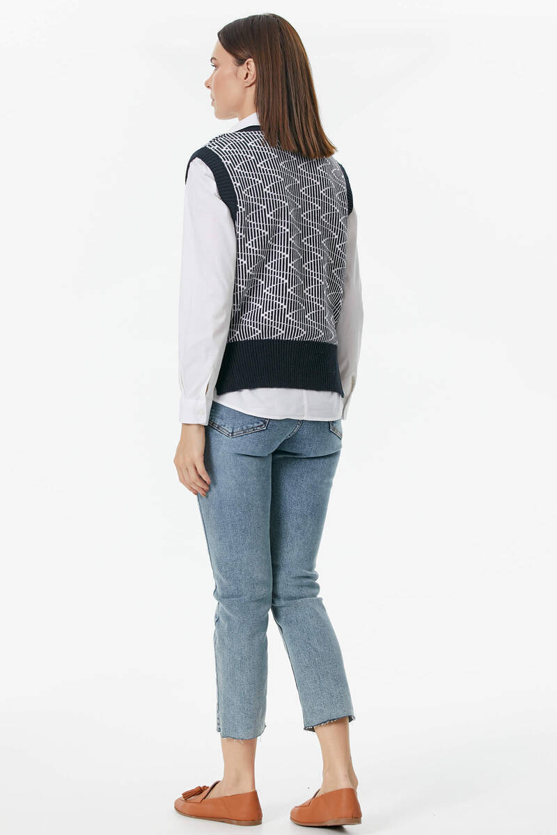 Zikzak Desenli Triko Süveter - Lacivert (5) Sementa