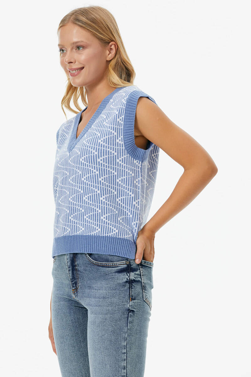 Zikzak Desenli Triko Süveter - Mavi (3) Sementa