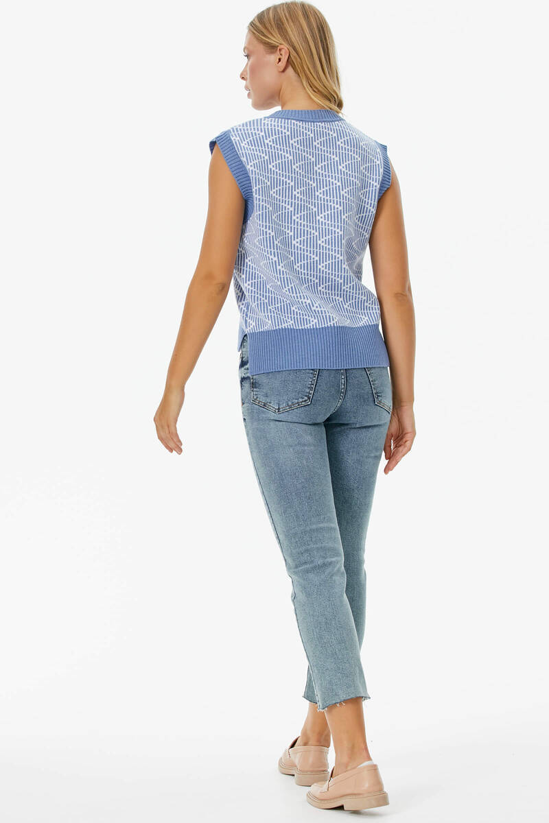 Zikzak Desenli Triko Süveter - Mavi (4) Sementa