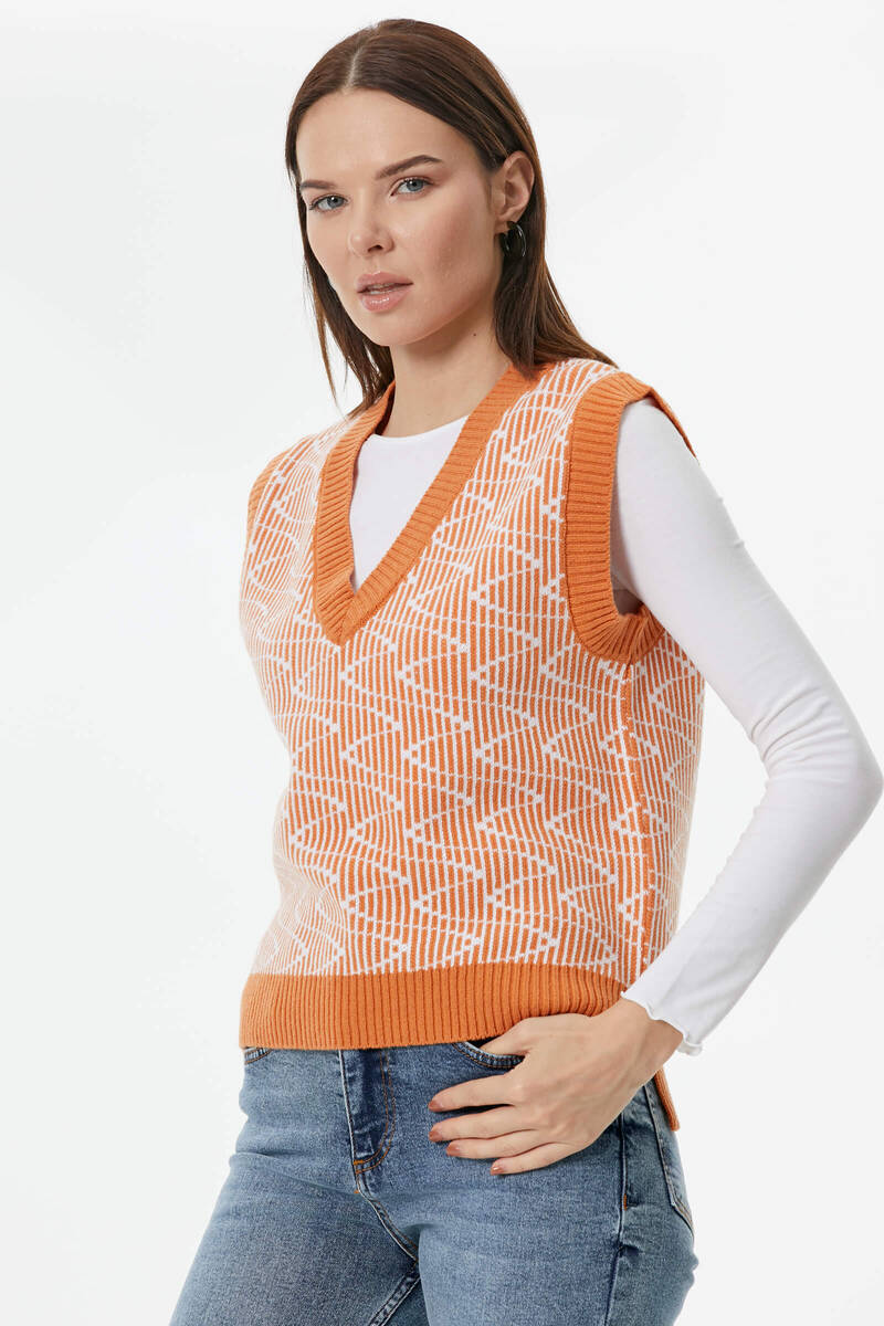 Zikzak Desenli Triko Süveter - Taba (3) Sementa