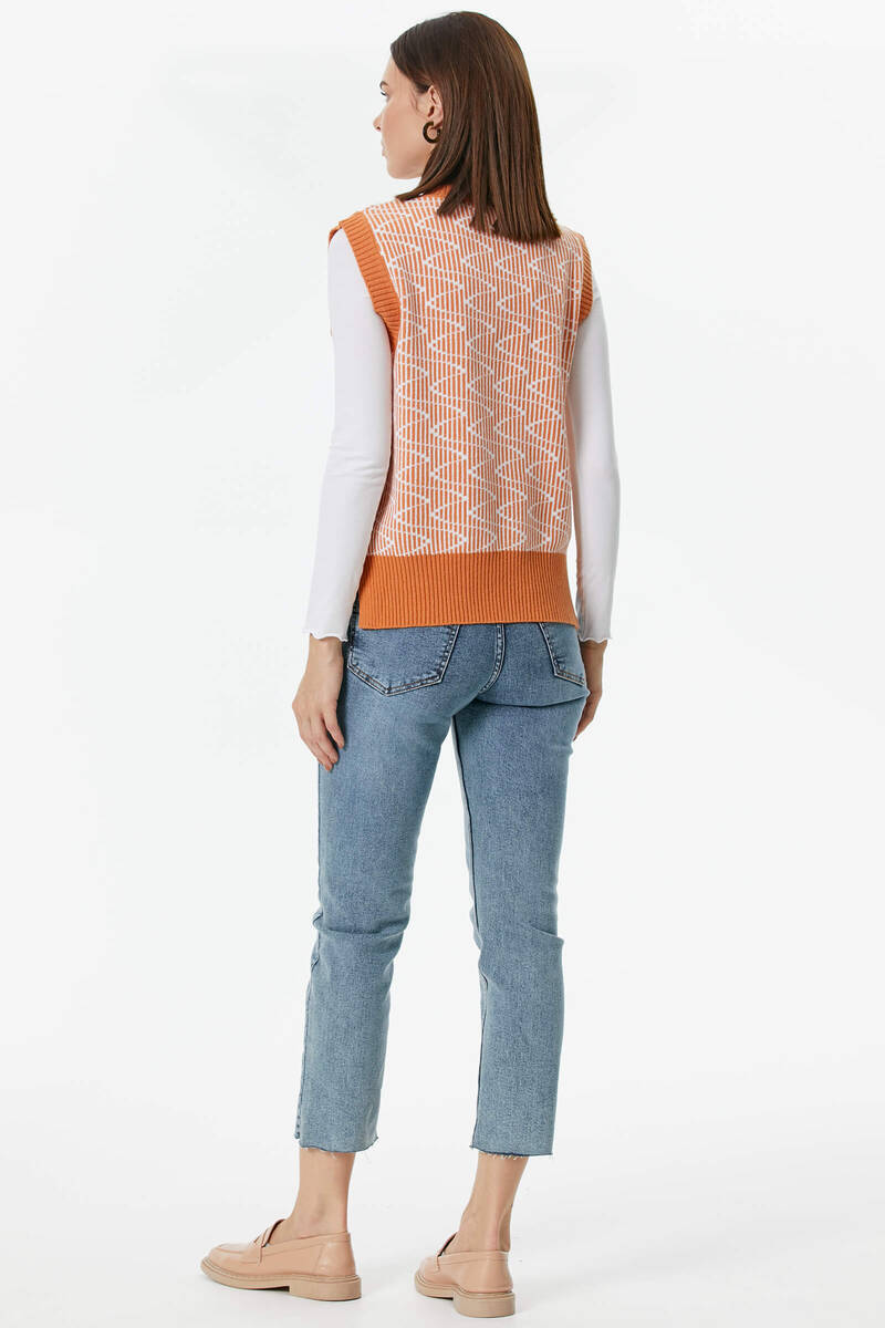 Zikzak Desenli Triko Süveter - Taba (5) Sementa