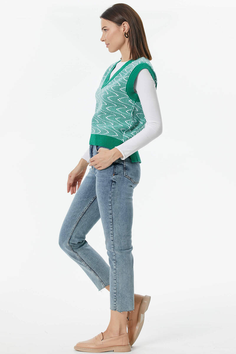 Zikzak Desenli Triko Süveter - Yeşil (5) Sementa