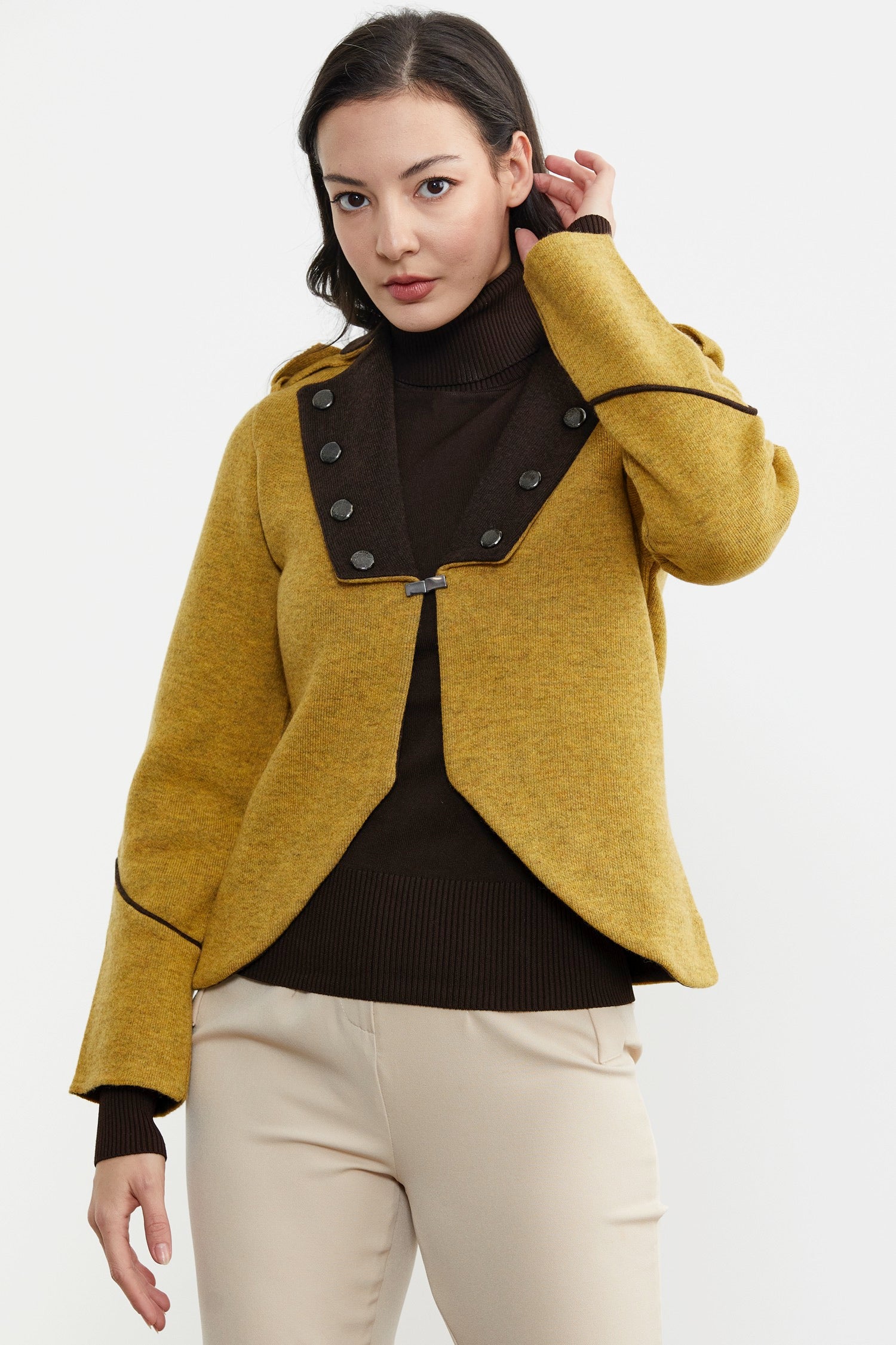 Zımba Detaylı Triko Ceket - Güneş - Kahverengi (2) Sementa