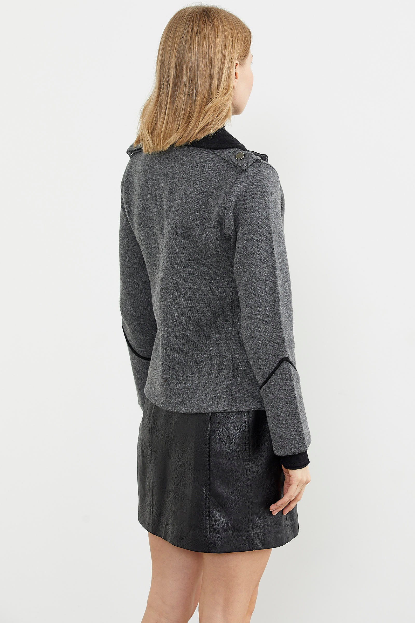 Zımba Detaylı Triko Ceket - Koyu Gri - Siyah (8) Sementa