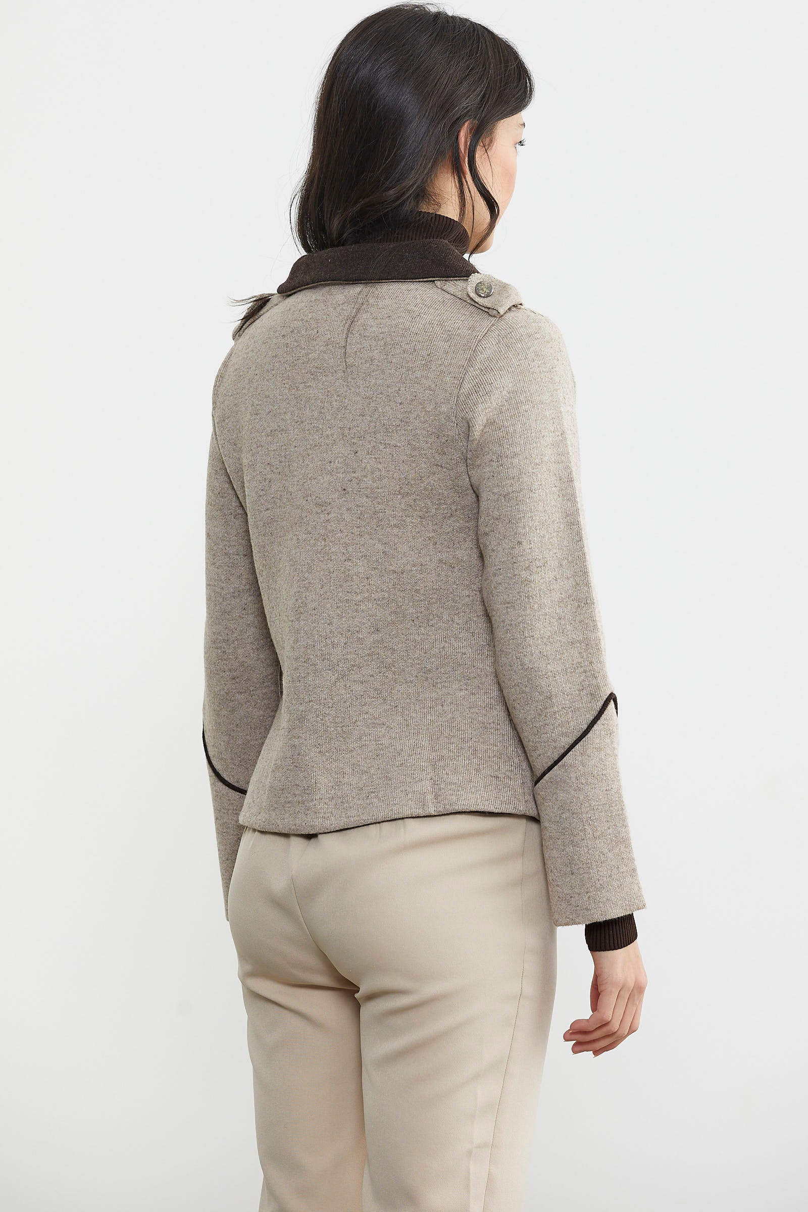 Zımba Detaylı Triko Ceket - Vizon - Kahverengi (6) Sementa