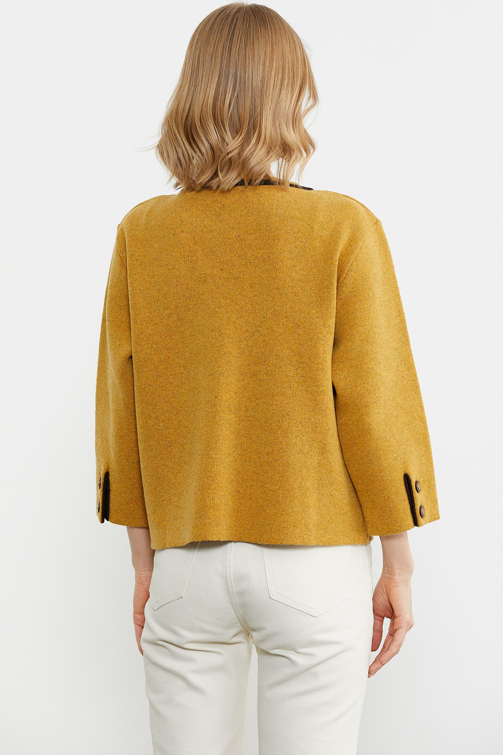 Zincir Detaylı Kalın Yünlü Triko Ceket - Güneş - Kahverengi (4) Sementa