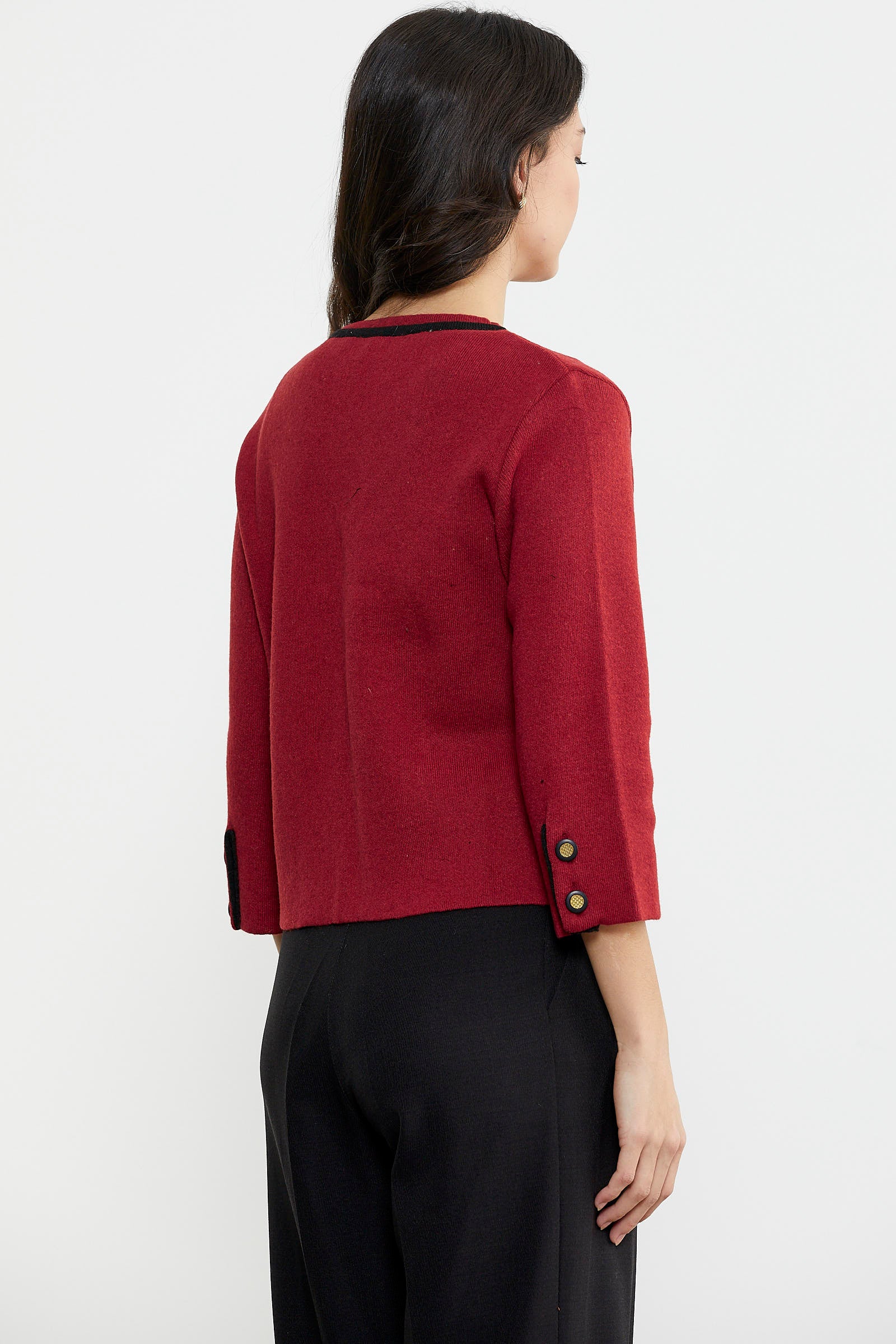 Zincir Detaylı Kalın Yünlü Triko Ceket - Kırmızı - Siyah (5) Sementa
