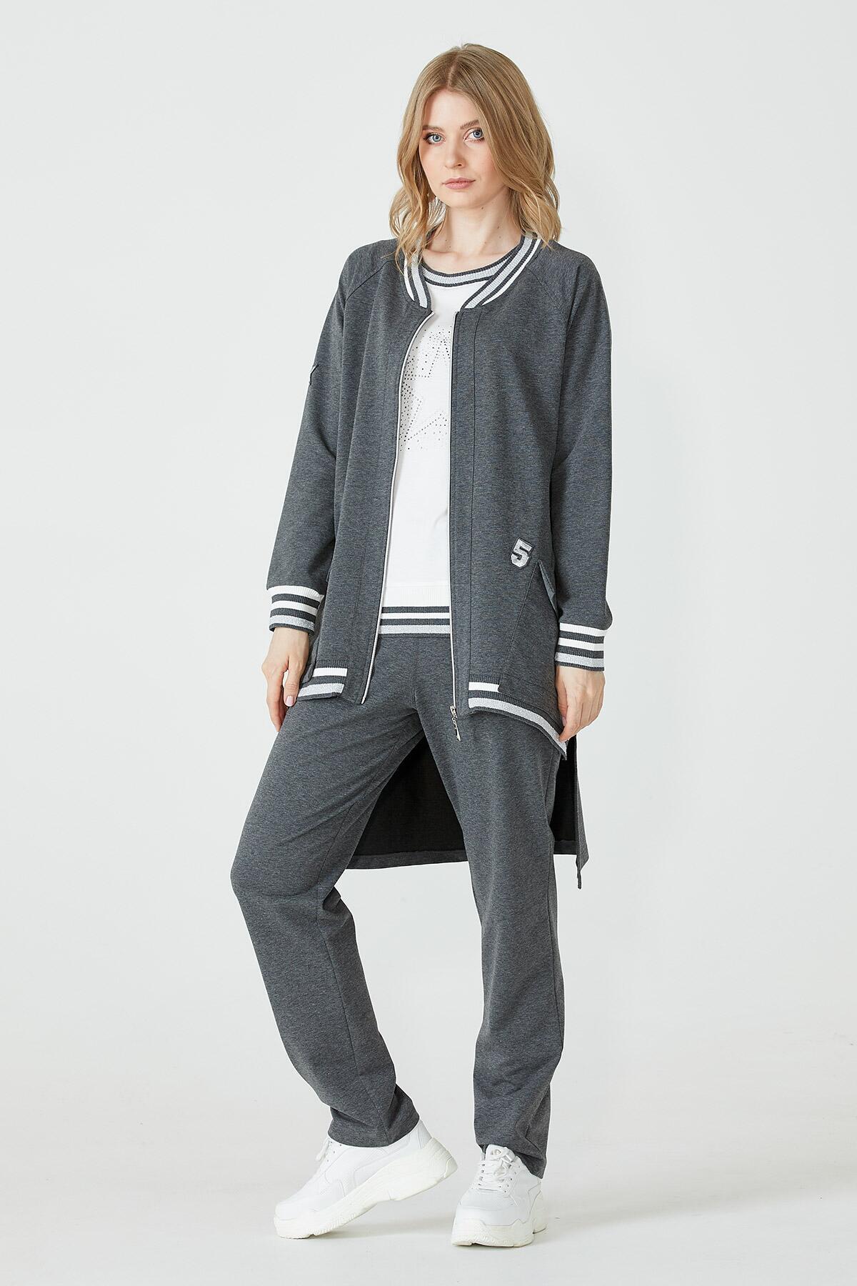 Arkası Uzun Fermuarlı Üçlü Eşofman Takım - Antrasit (1) Sementa