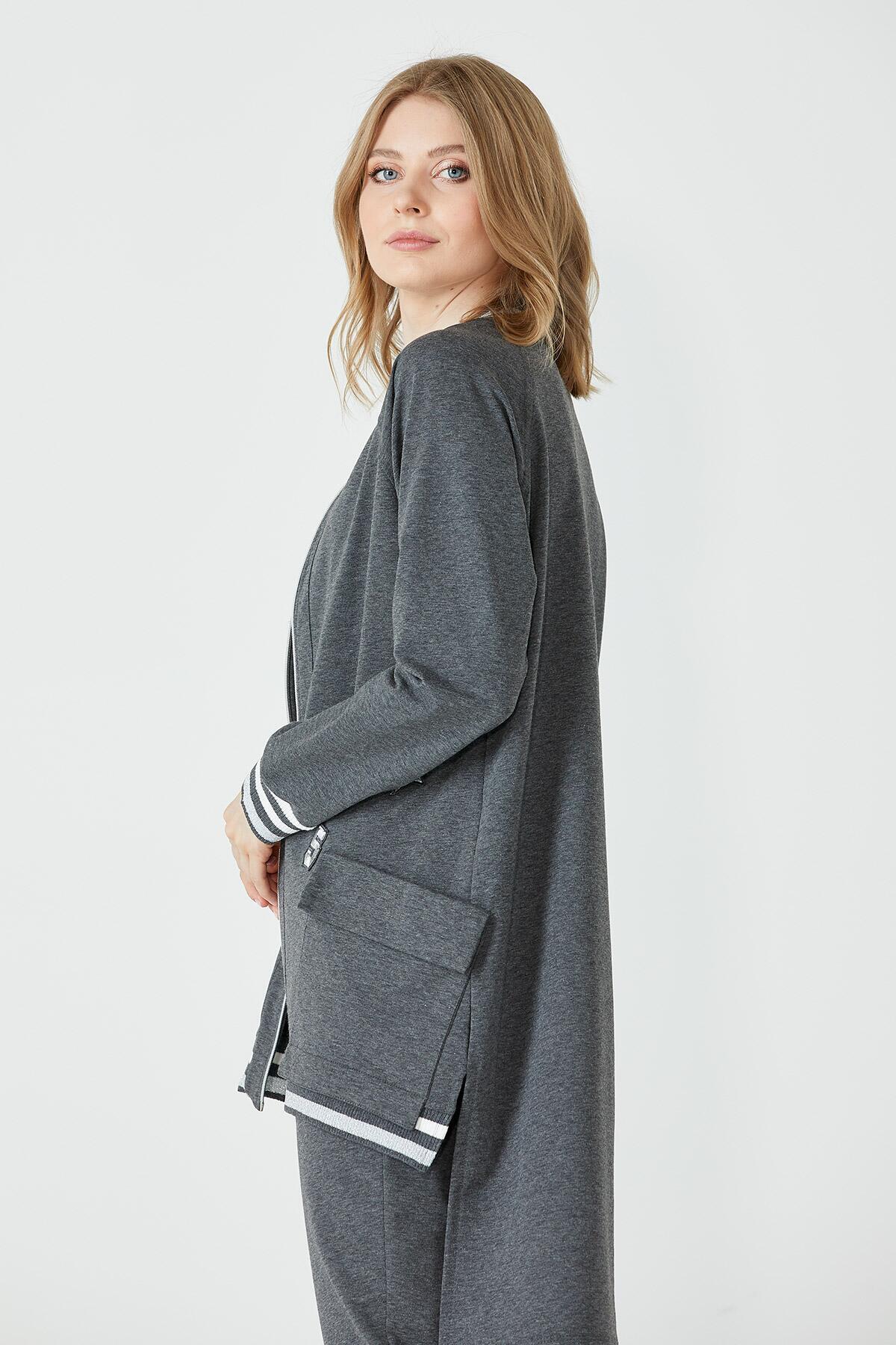 Arkası Uzun Fermuarlı Üçlü Eşofman Takım - Antrasit (2) Sementa