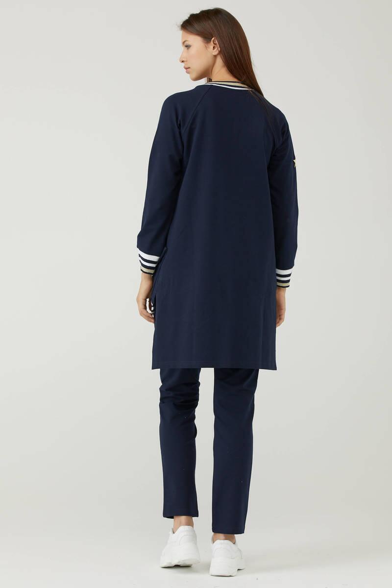 Arkası Uzun Fermuarlı Üçlü Eşofman Takım - Lacivert (4) Sementa