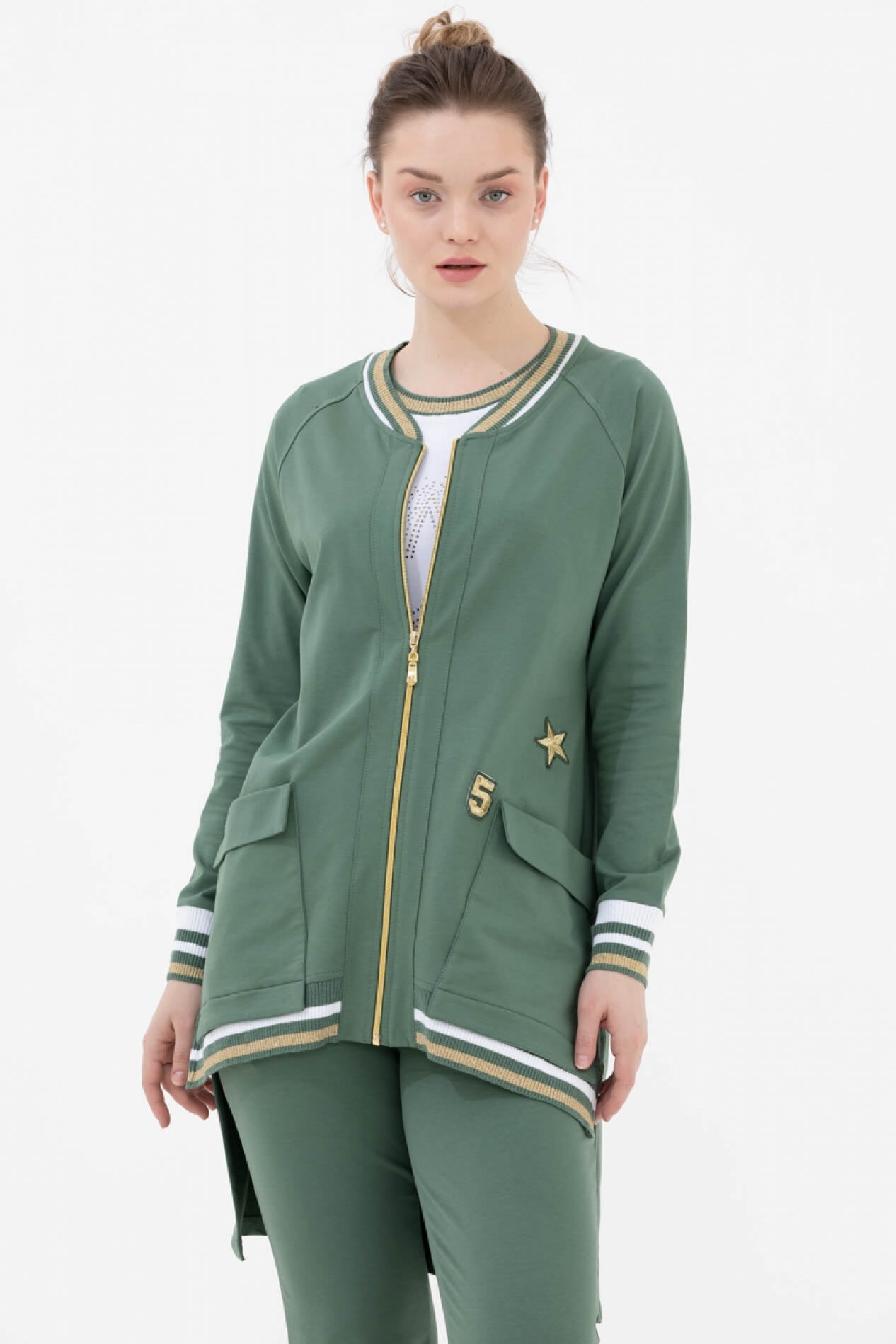 Arkası Uzun Fermuarlı Üçlü Eşofman Takım - Yeşil (1) Sementa