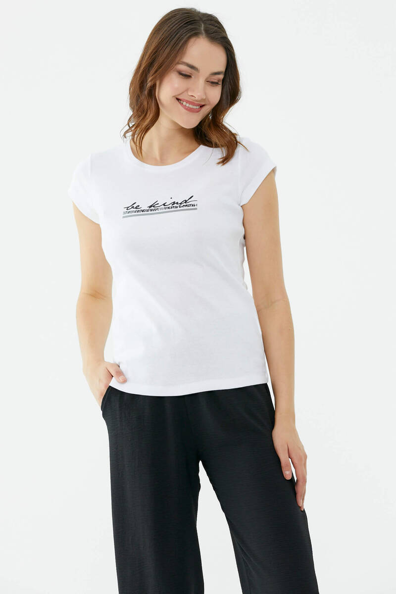 Basic Baskılı Pamuk Tshirt - Beyaz (1) Sementa