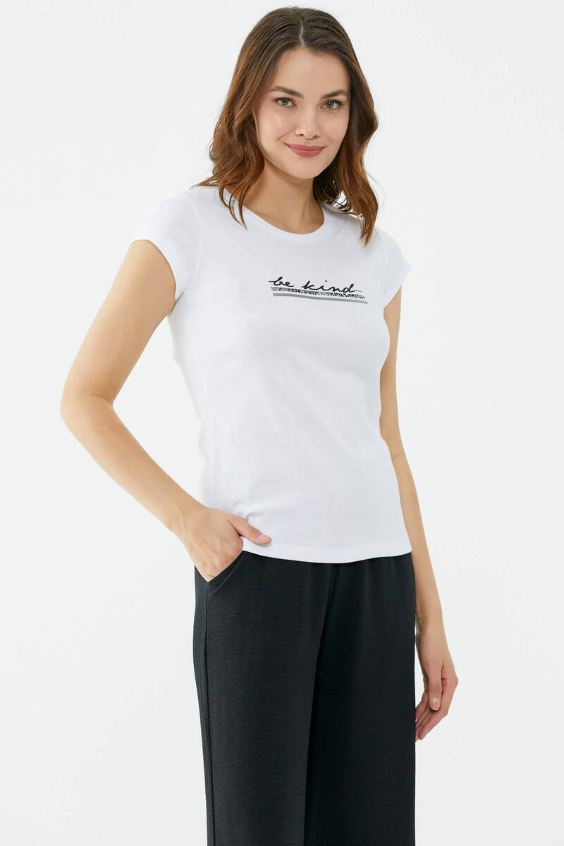 Basic Baskılı Pamuk Tshirt - Beyaz (2) Sementa