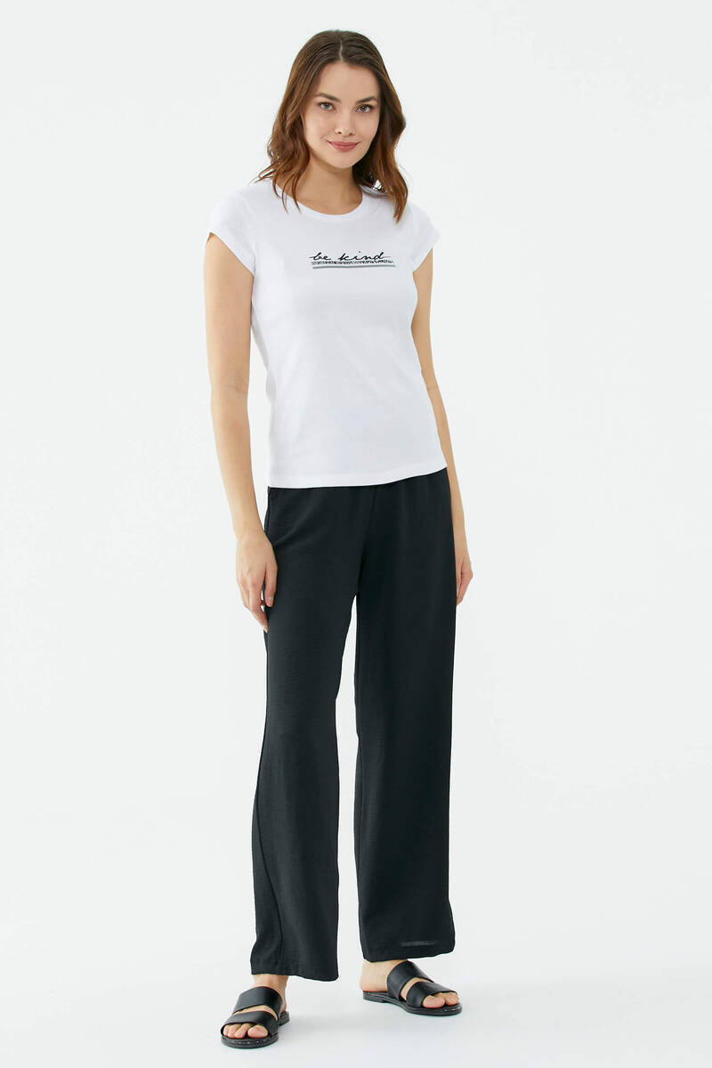 Basic Baskılı Pamuk Tshirt - Beyaz (3) Sementa