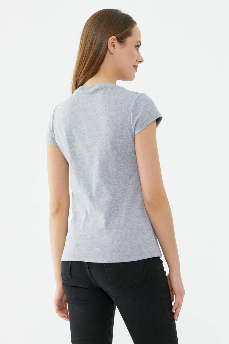 Basic Baskılı Pamuk Tshirt - Gri (4) Sementa